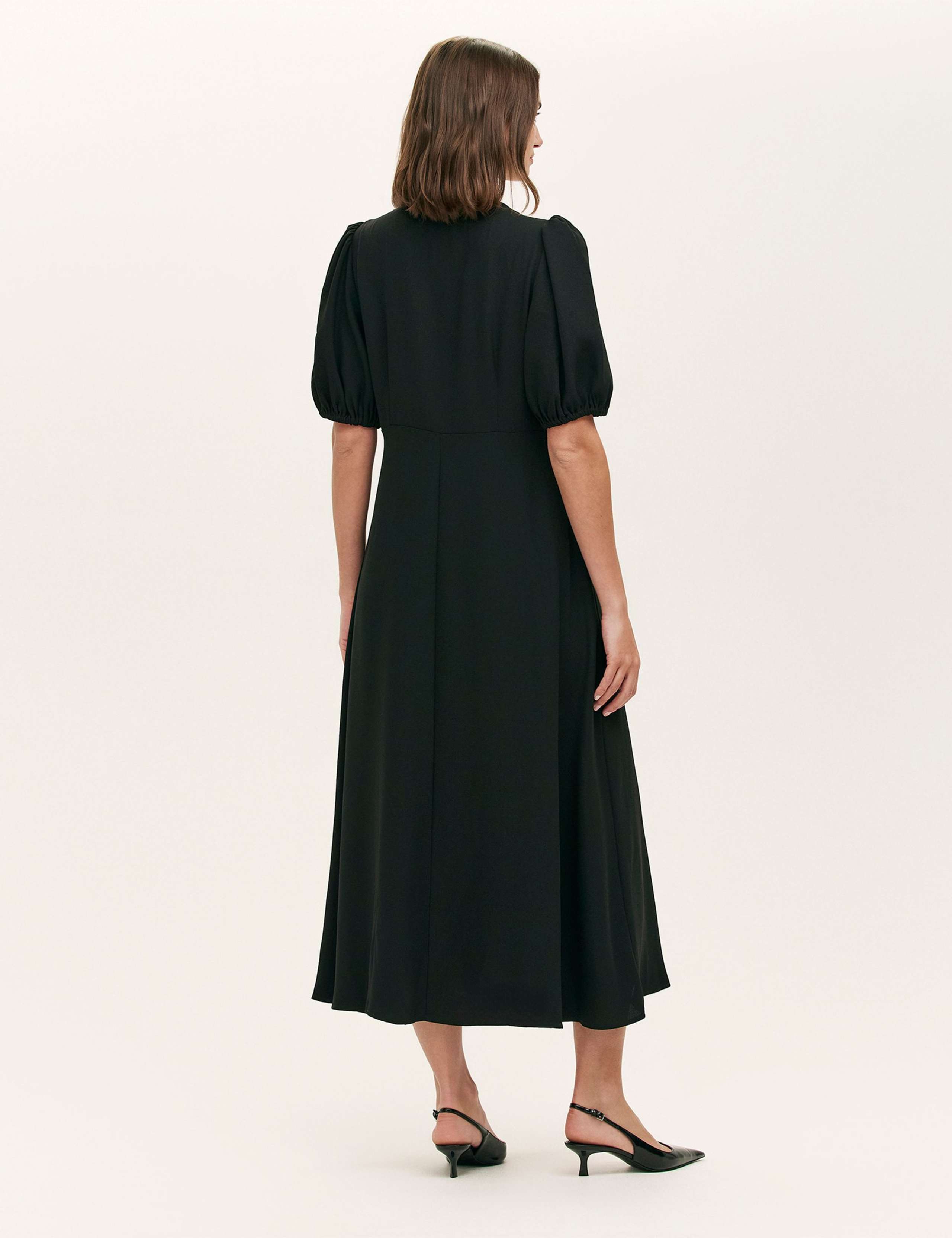 Crepe V-Neck Puff Sleeve Midi Tea Dress 5 of 5