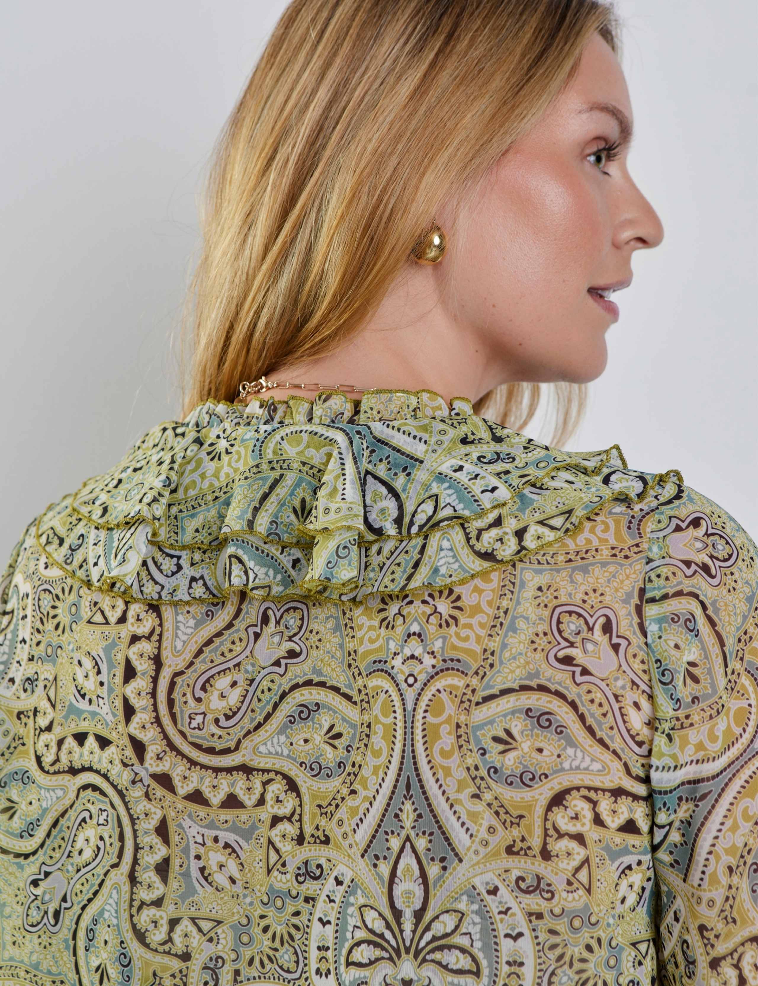 Paisley V-Neck Ruffle Blouse 4 of 5