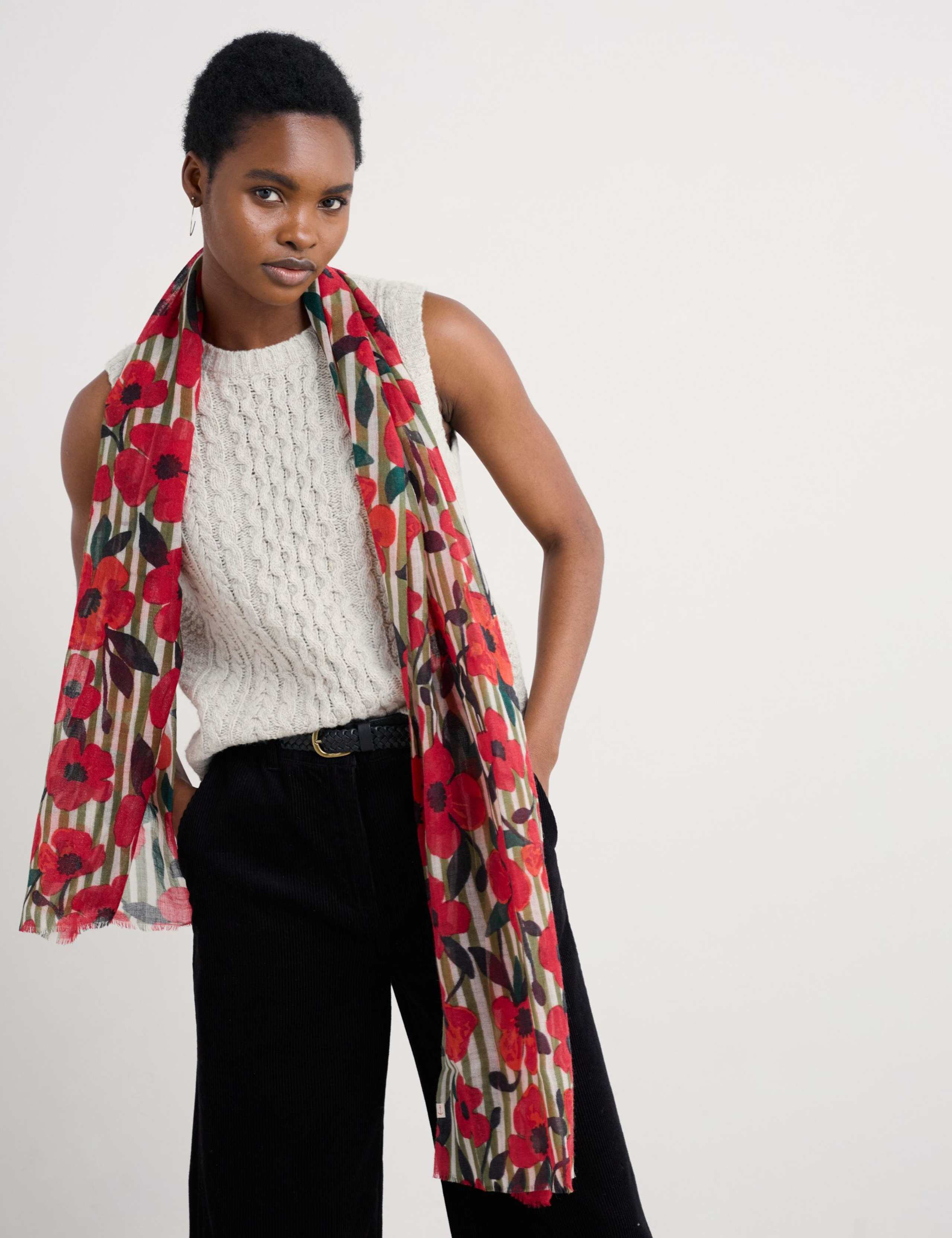 Pure Wool Floral Scarf 1 of 4