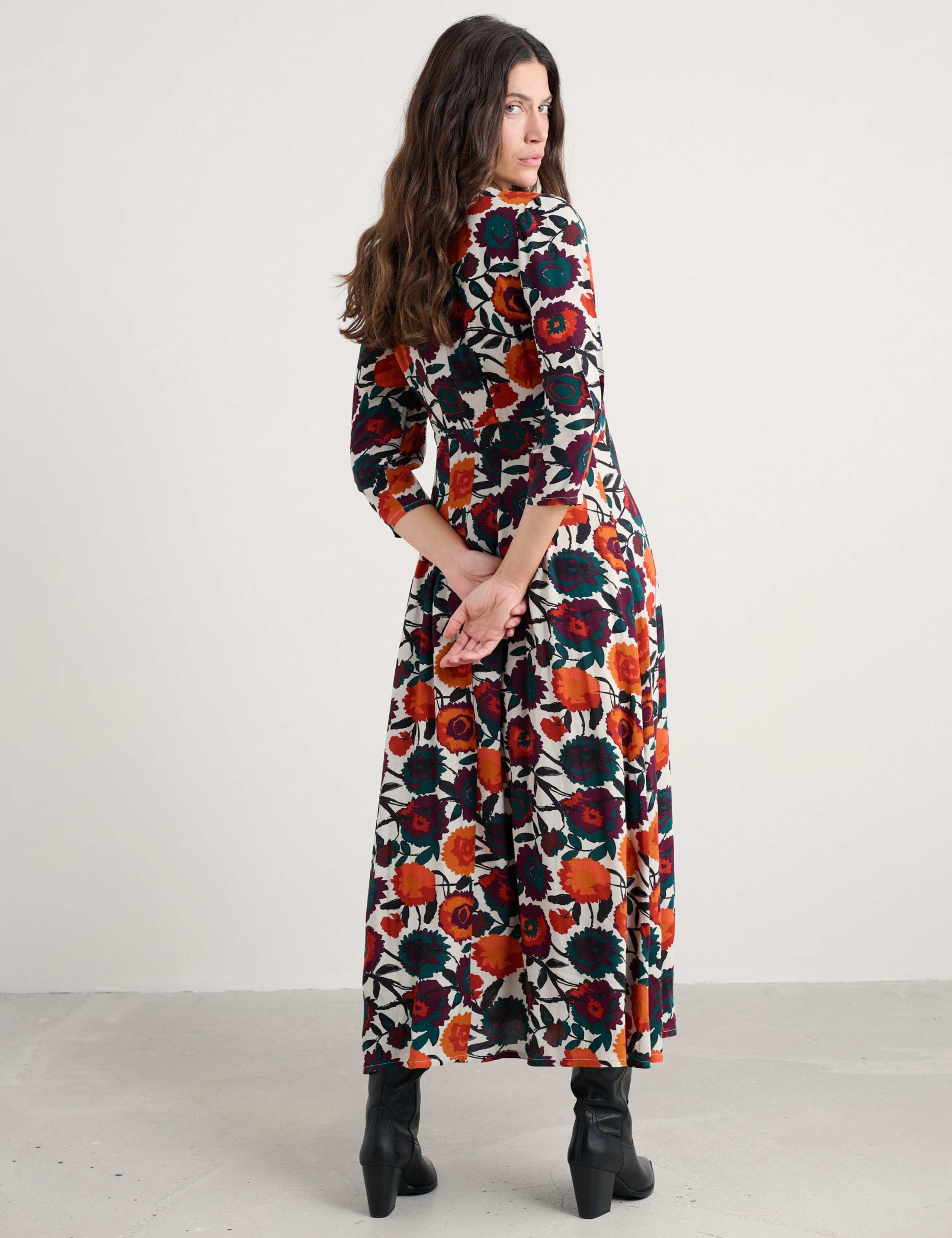 Floral V-Neck Midi Waisted Dress 3 of 5
