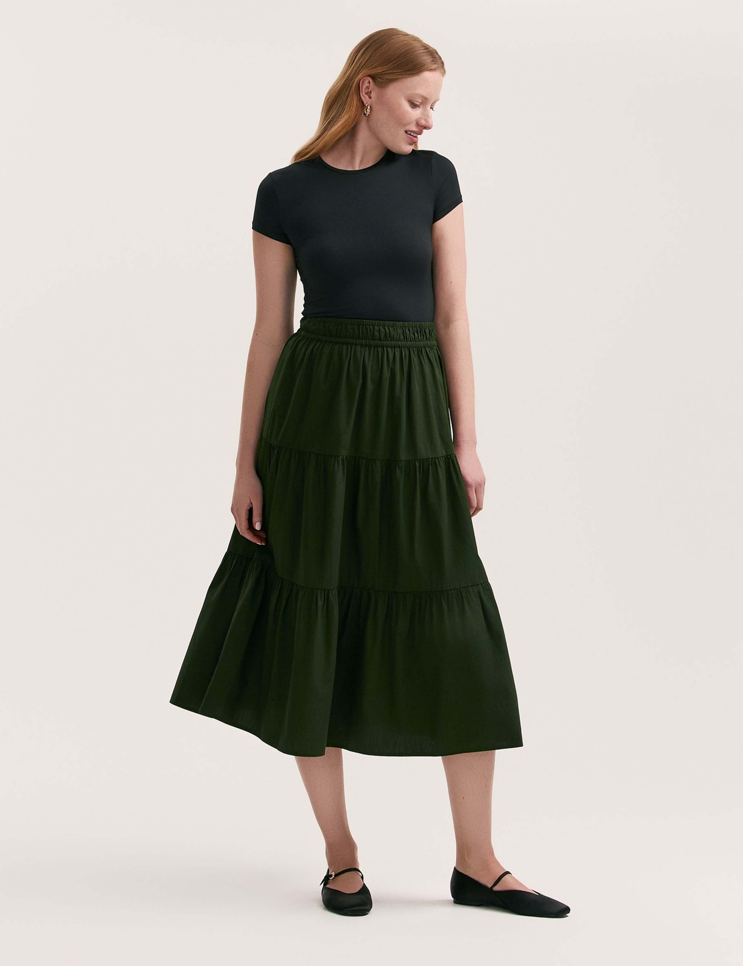 Pure Cotton Midi Tiered Skirt 1 of 4