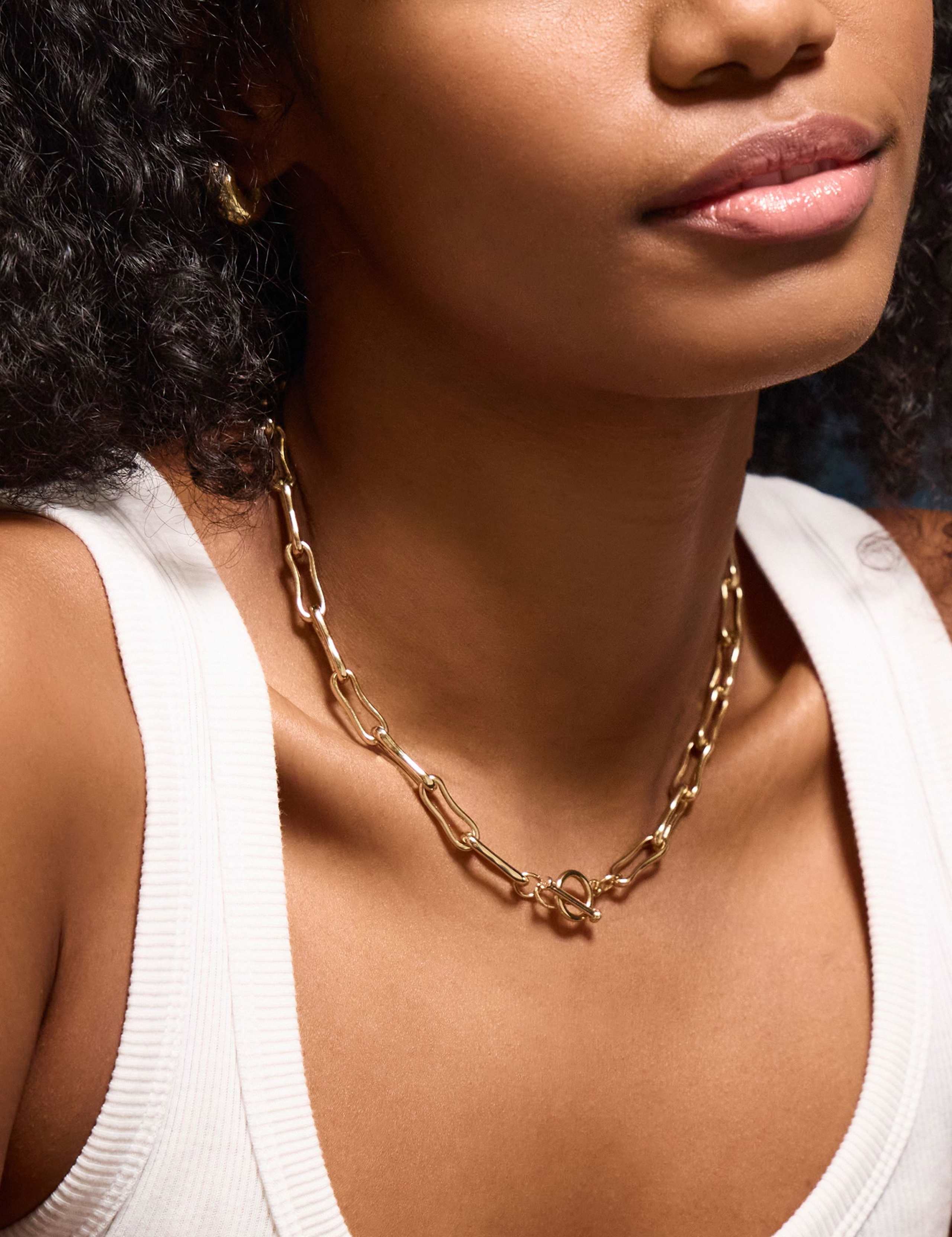 14ct Gold Plated Molten Look Chain Link T-Bar Necklace 1 of 3