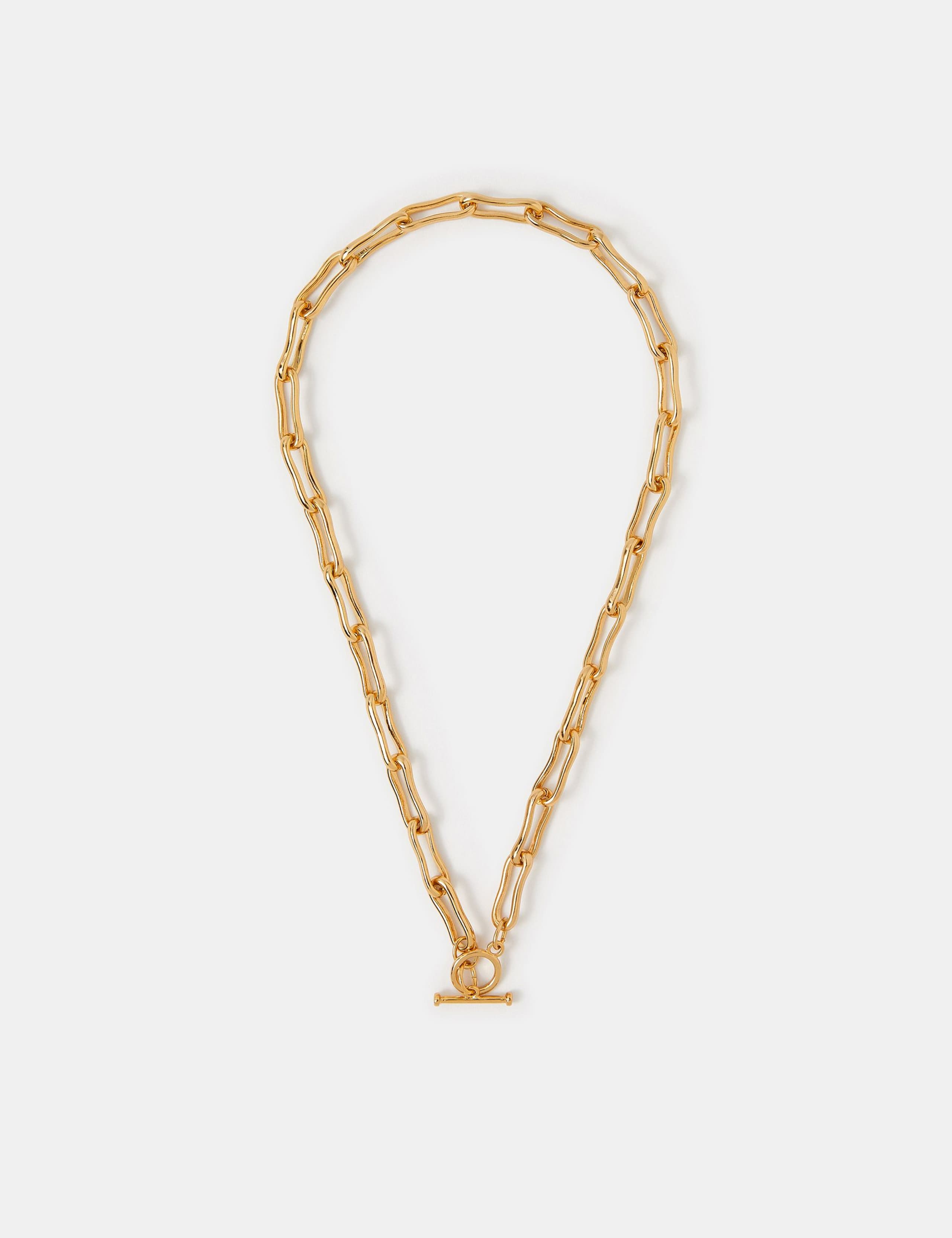 14ct Gold Plated Molten Look Chain Link T-Bar Necklace 2 of 3