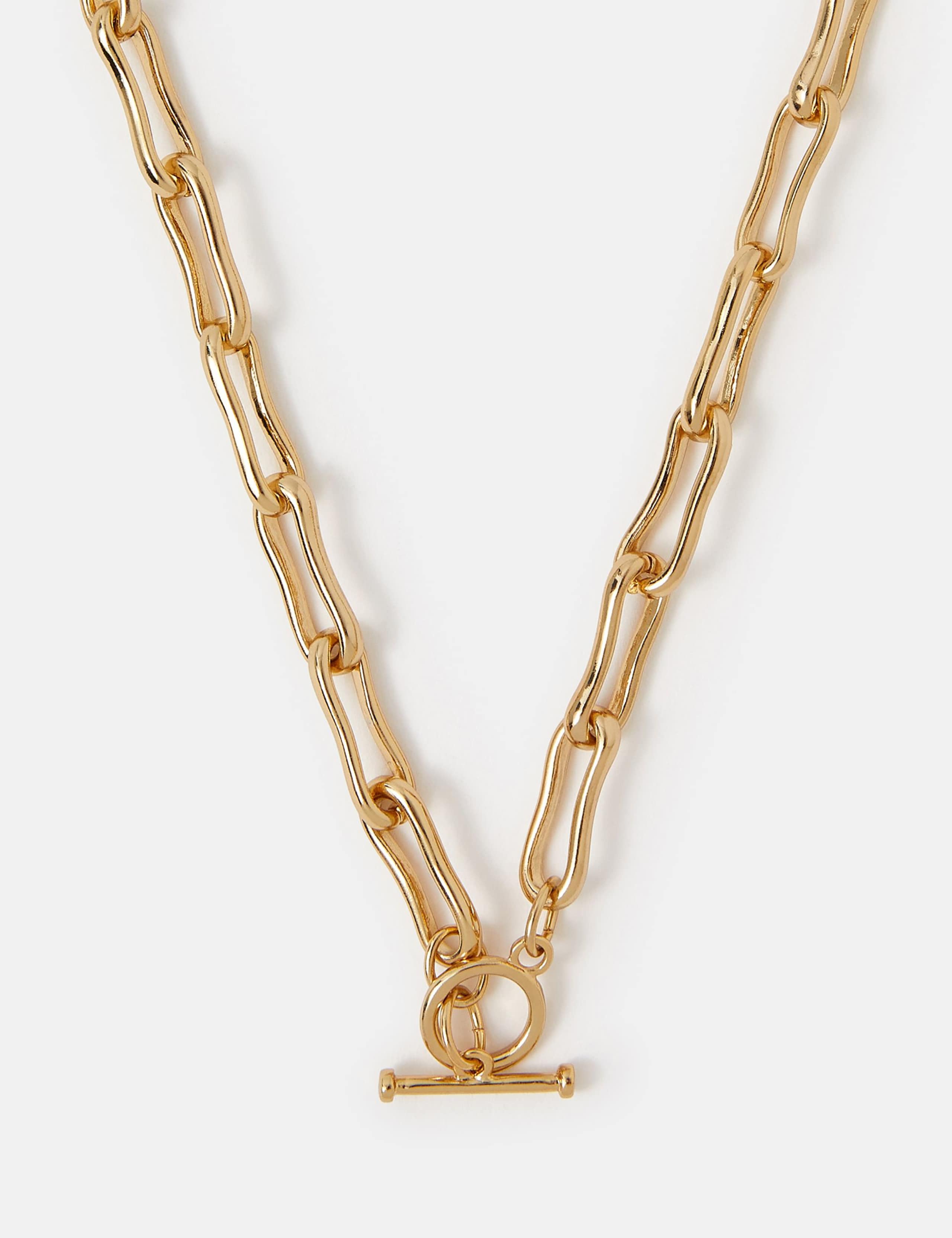 14ct Gold Plated Molten Look Chain Link T-Bar Necklace 3 of 3