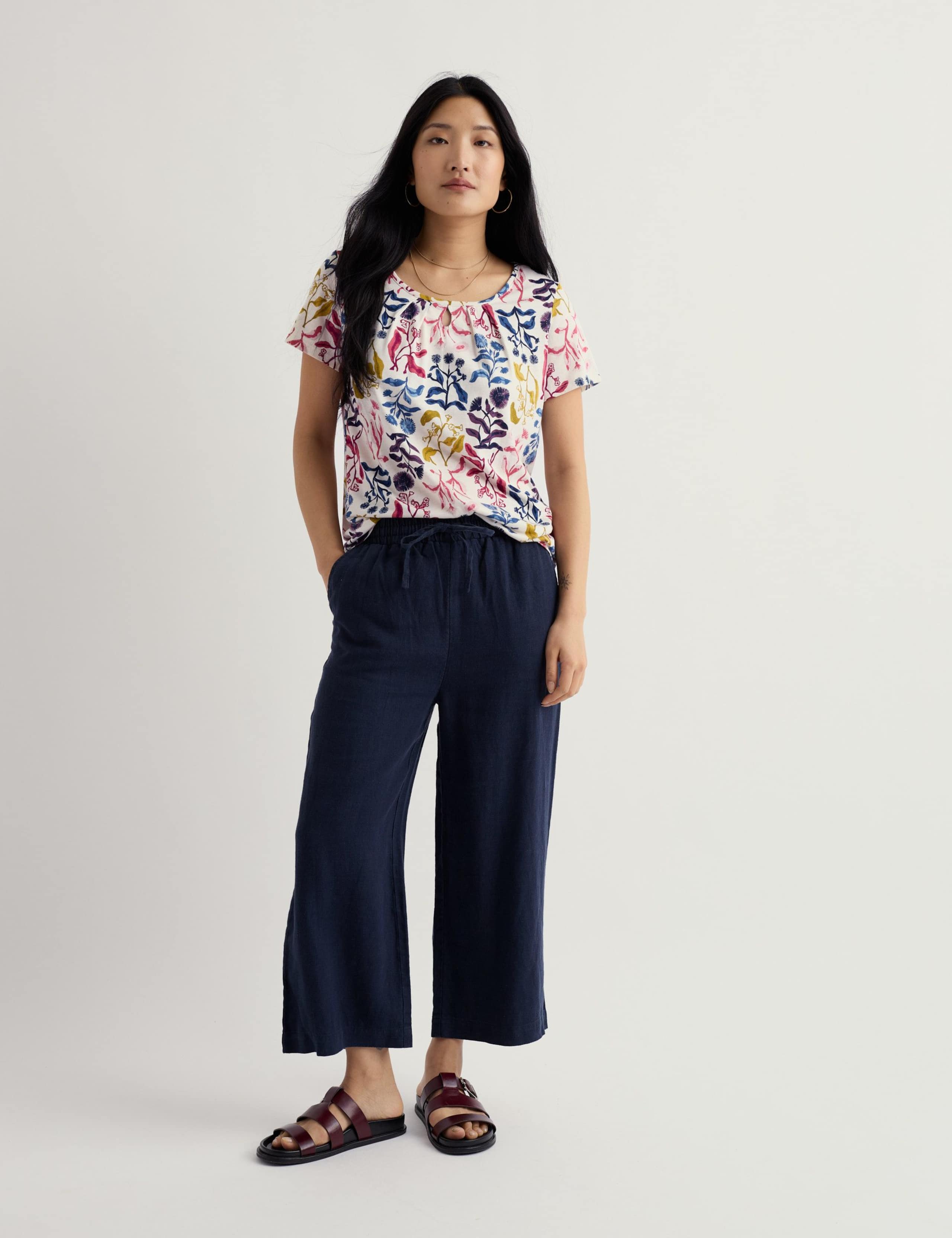 Cotton Blend Floral Scoop Neck Relaxed Top 1 of 5