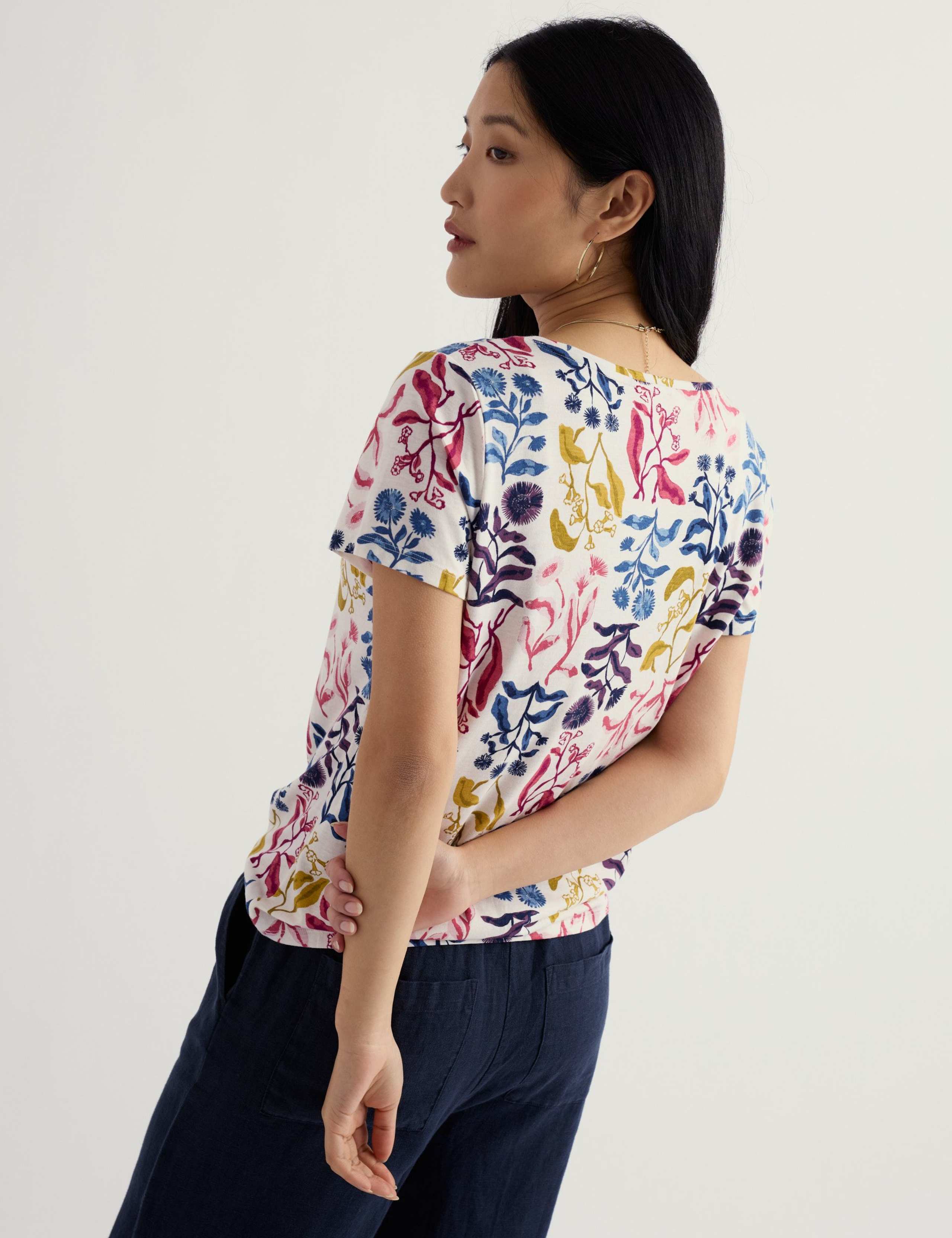 Cotton Blend Floral Scoop Neck Relaxed Top 4 of 5