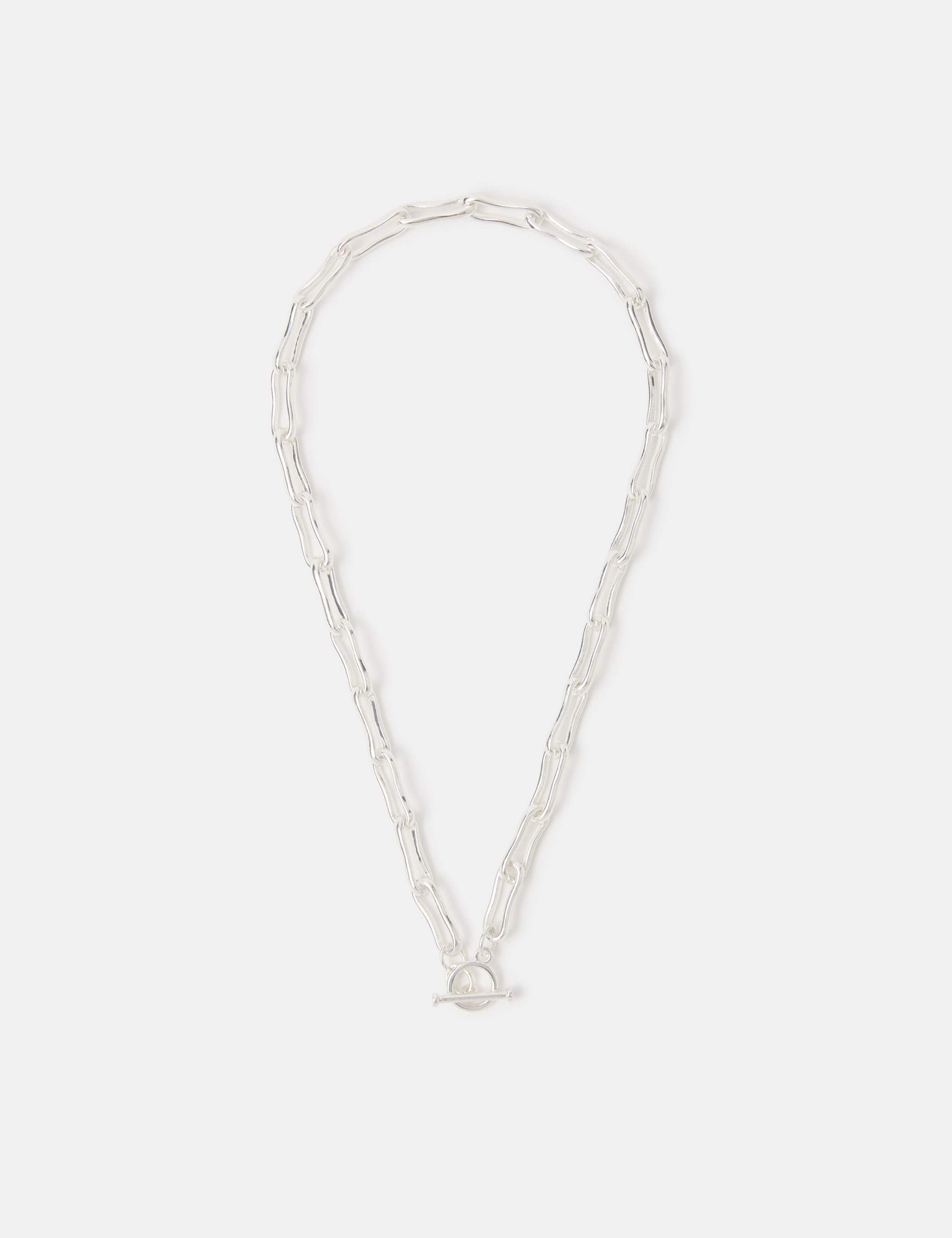 Sterling Silver Plated Tone T-Bar Link Chain Necklace 2 of 3