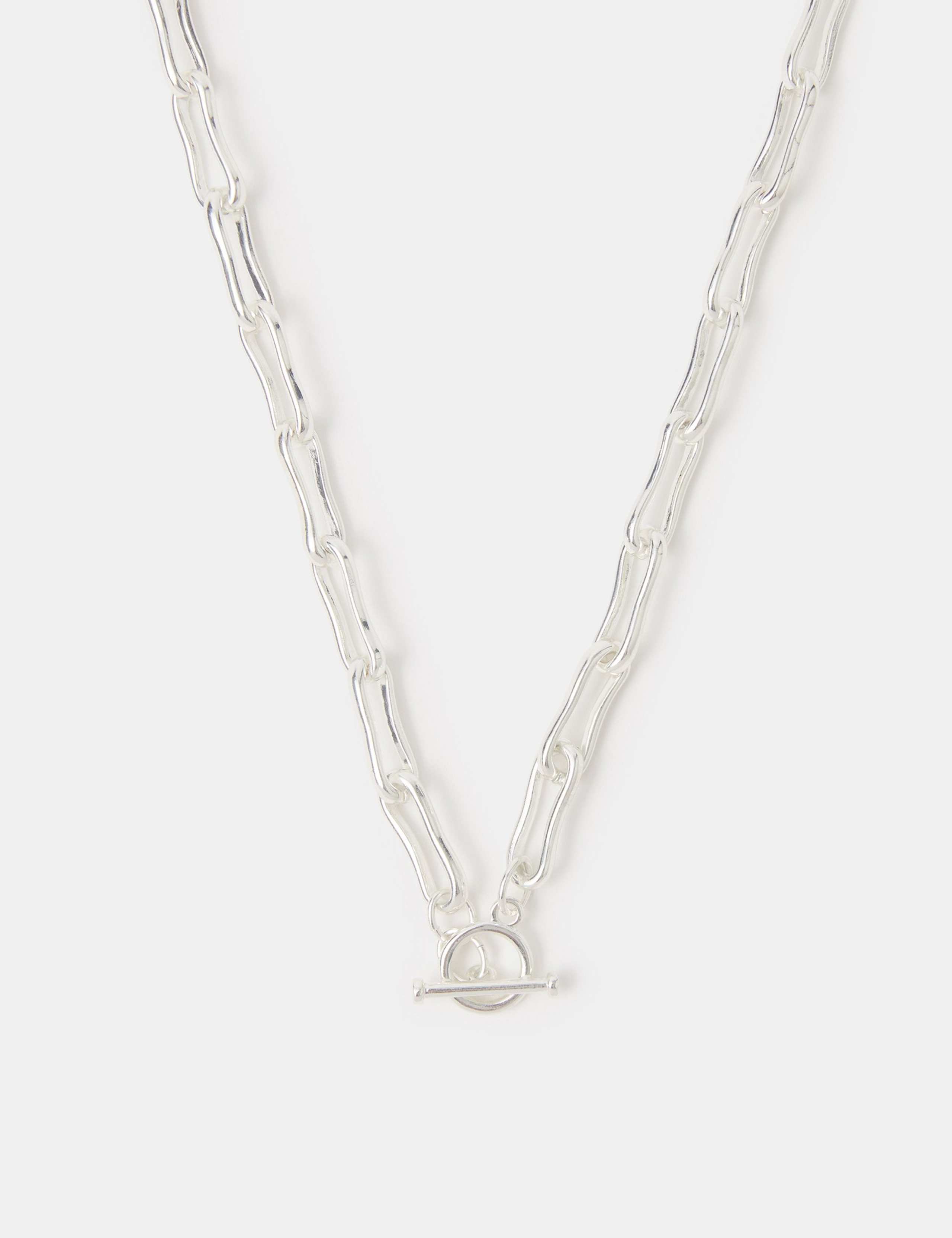 Sterling Silver Plated Tone T-Bar Link Chain Necklace 3 of 3