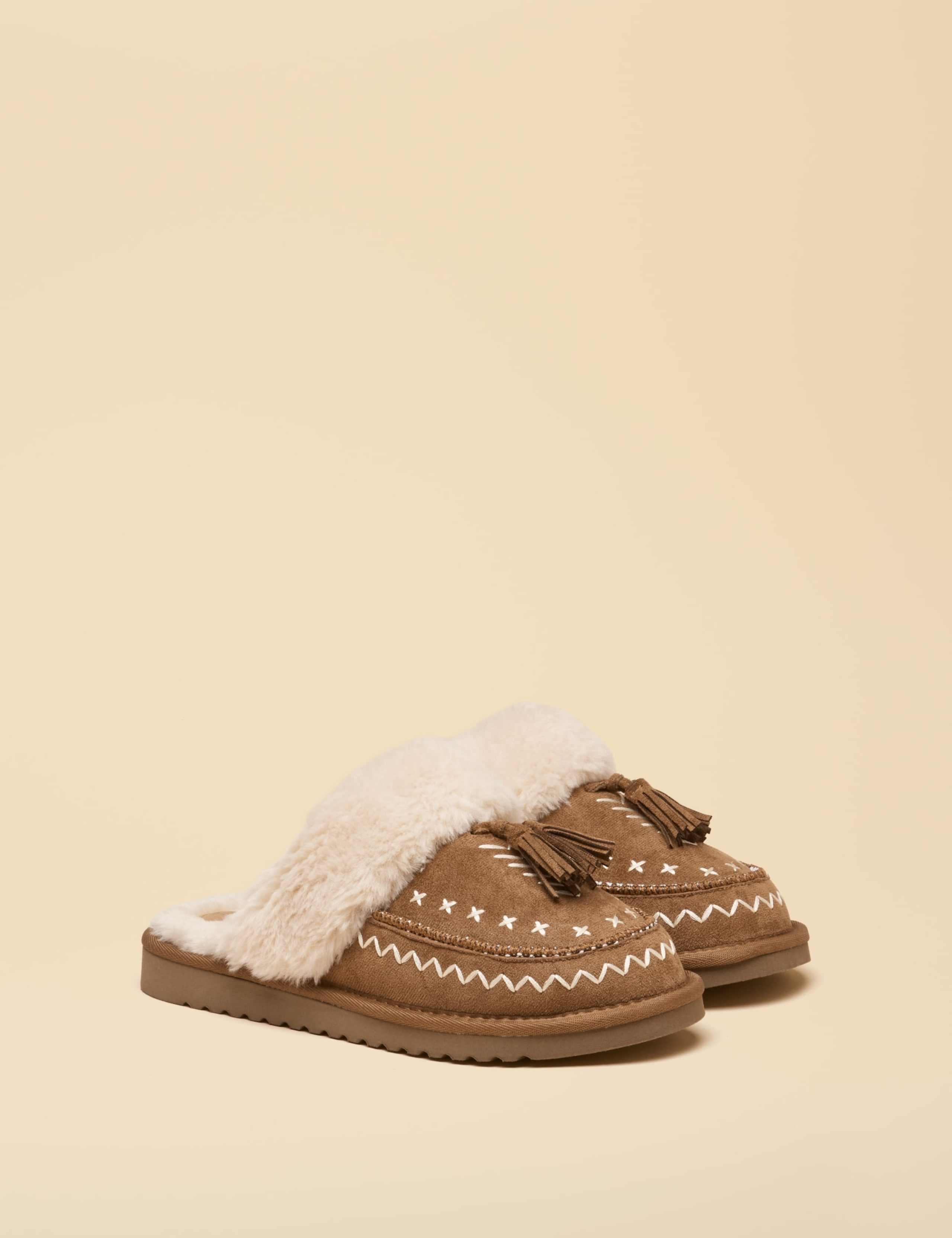 Fleece Lined Embroidered Tassel Slippers 1 of 6