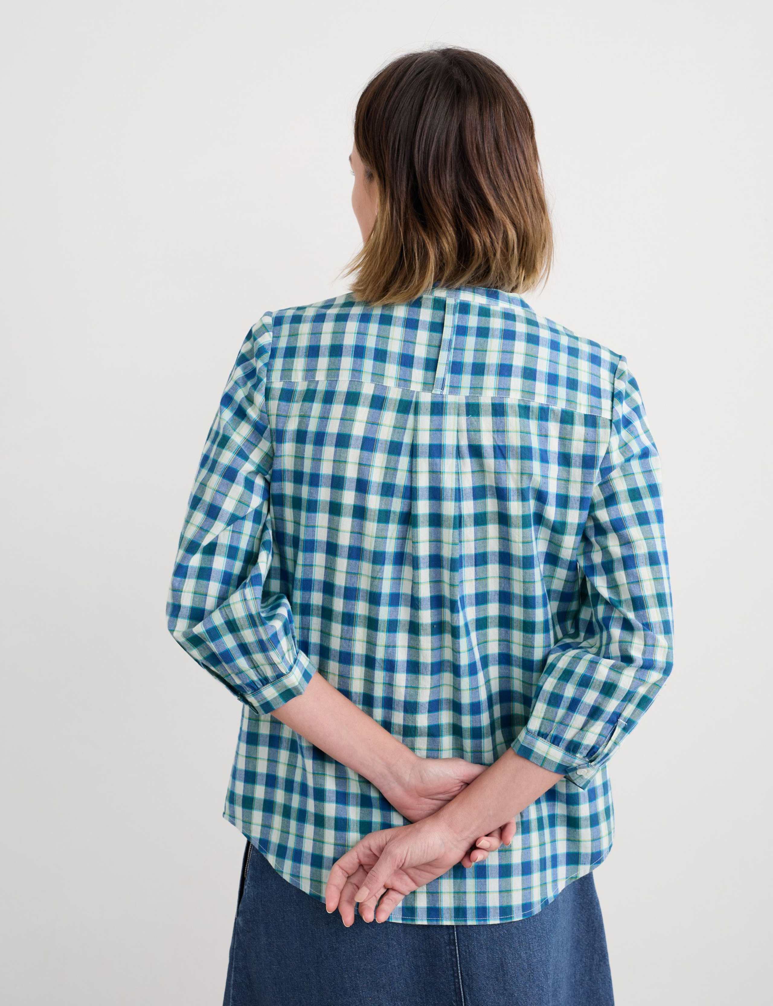 Cotton Checked Round Neck Button Top 3 of 5