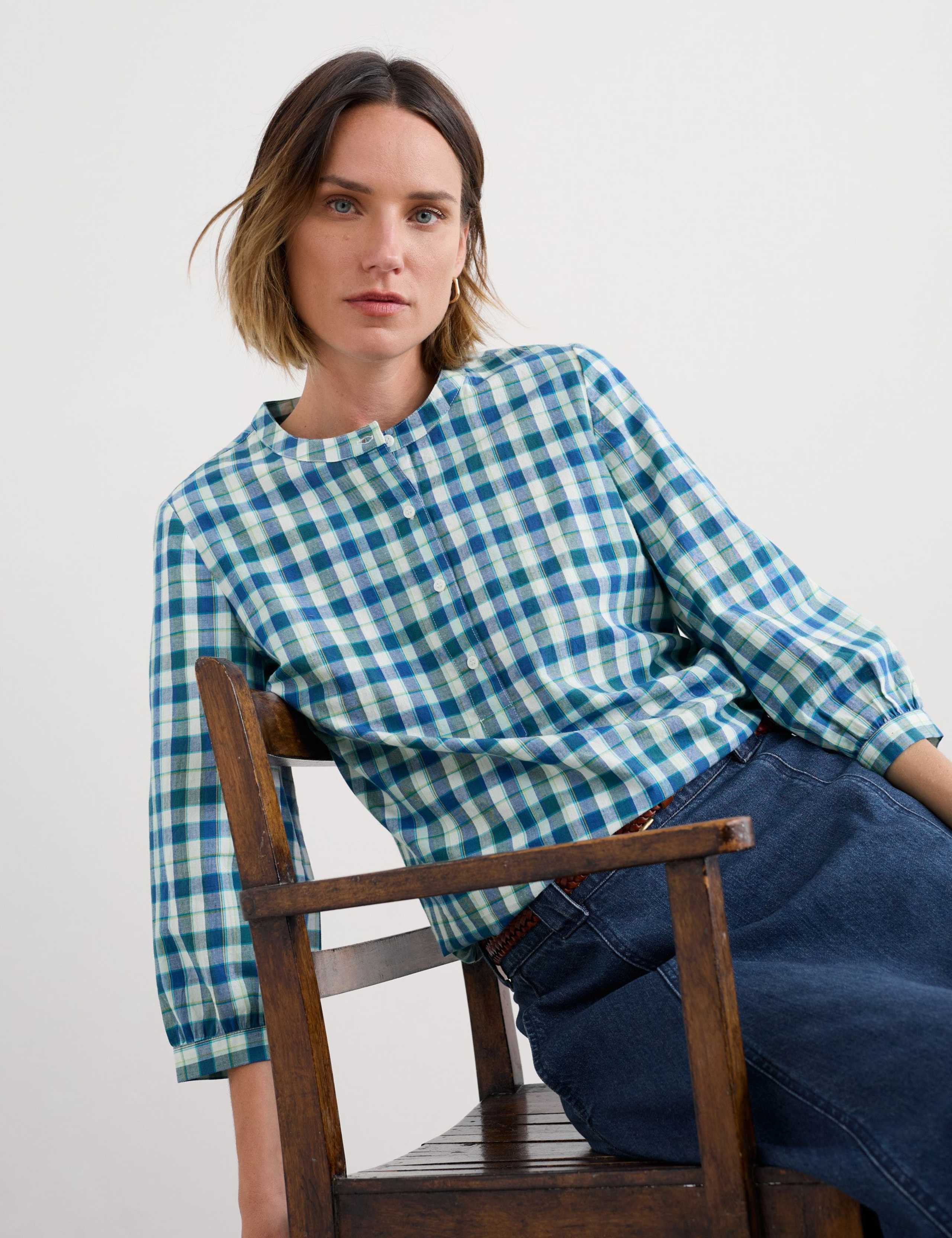 Cotton Checked Round Neck Button Top 4 of 5