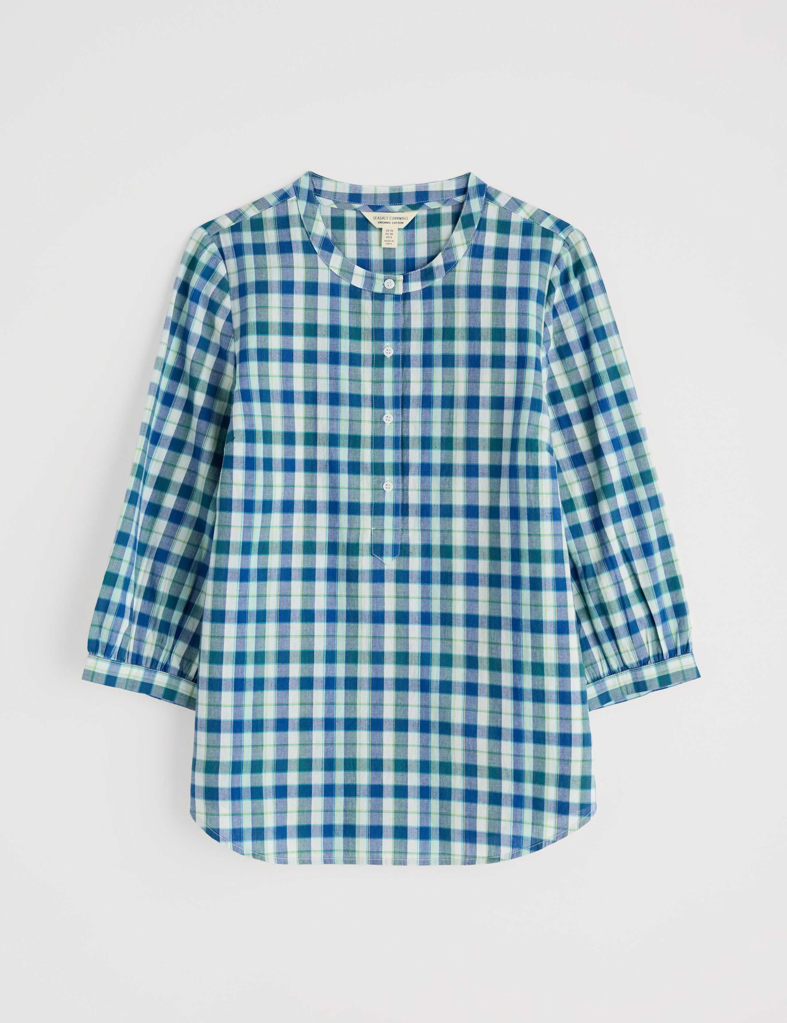 Cotton Checked Round Neck Button Top 2 of 5