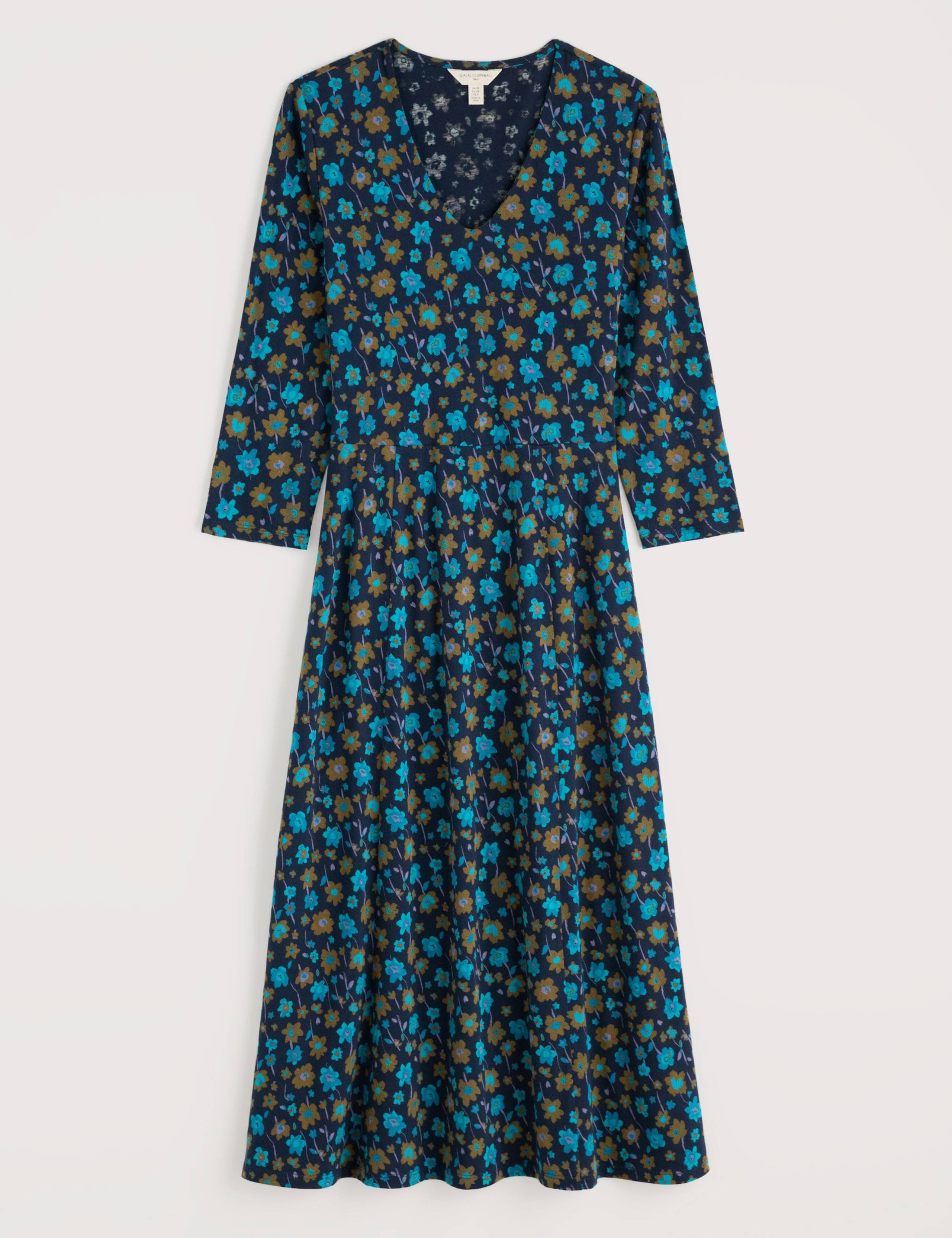 Cotton Modal Floral V-Neck Midi Waisted Dress 2 of 6