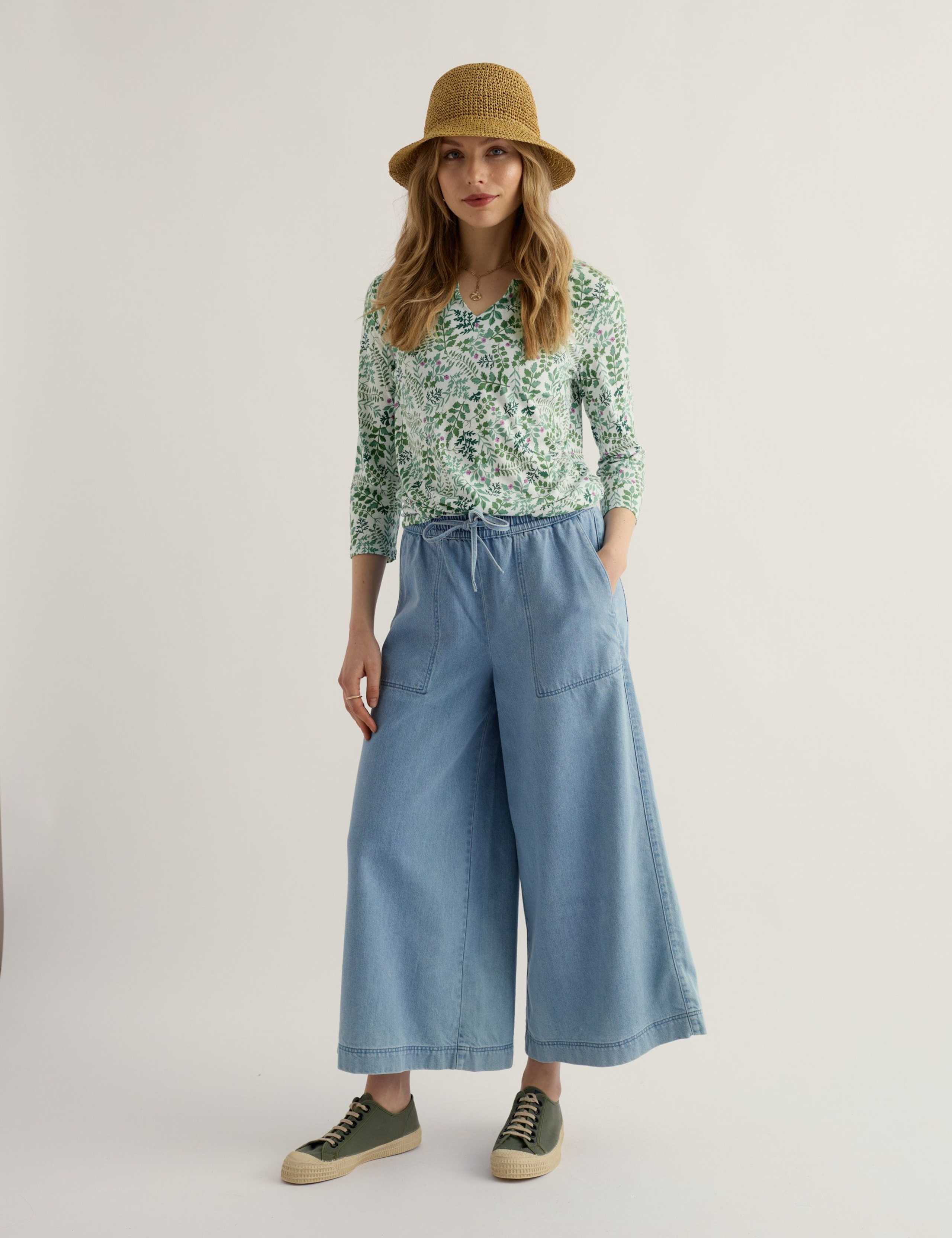 Cotton Blend Floral V-Neck Blouse 1 of 5