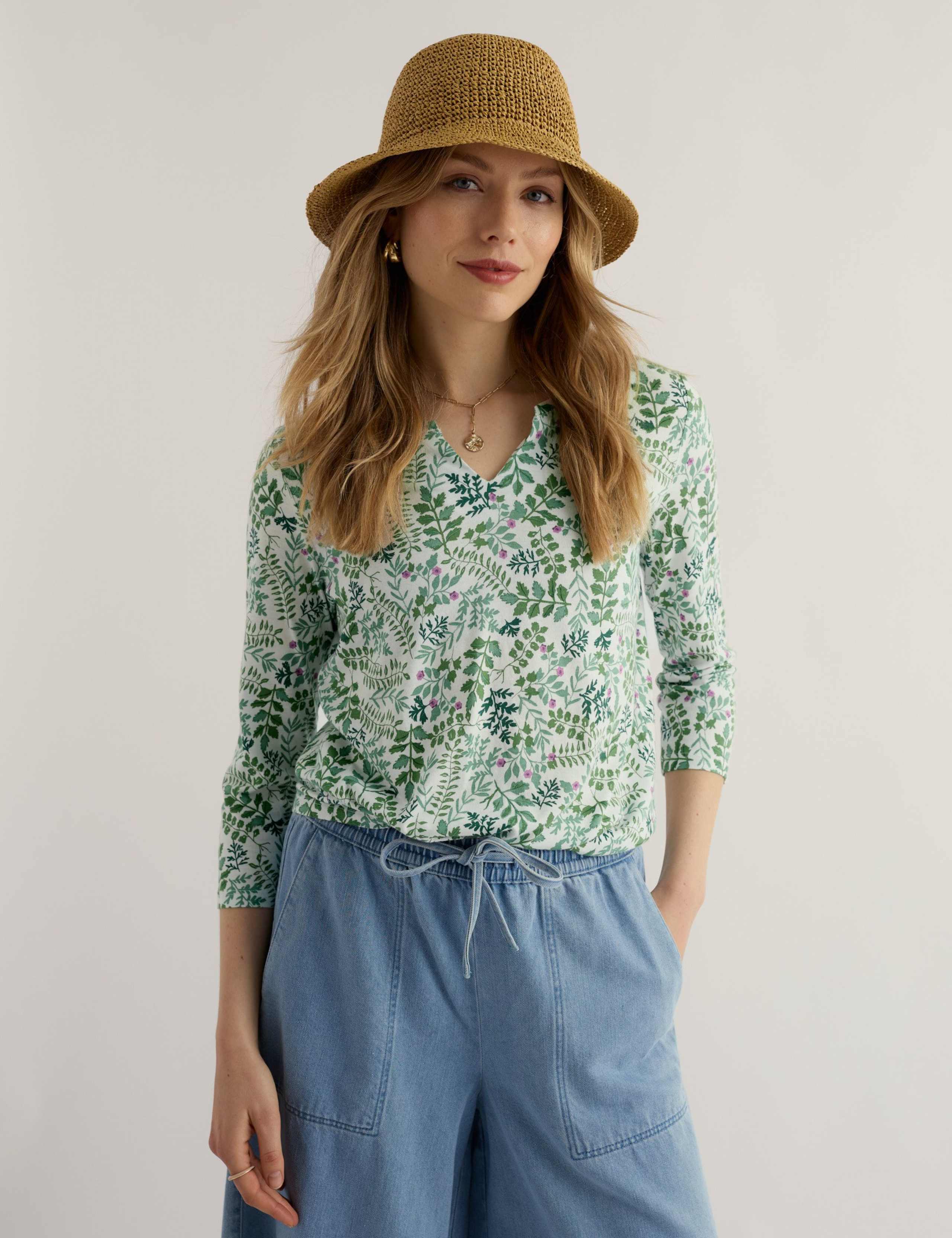 Cotton Blend Floral V-Neck Blouse 3 of 5
