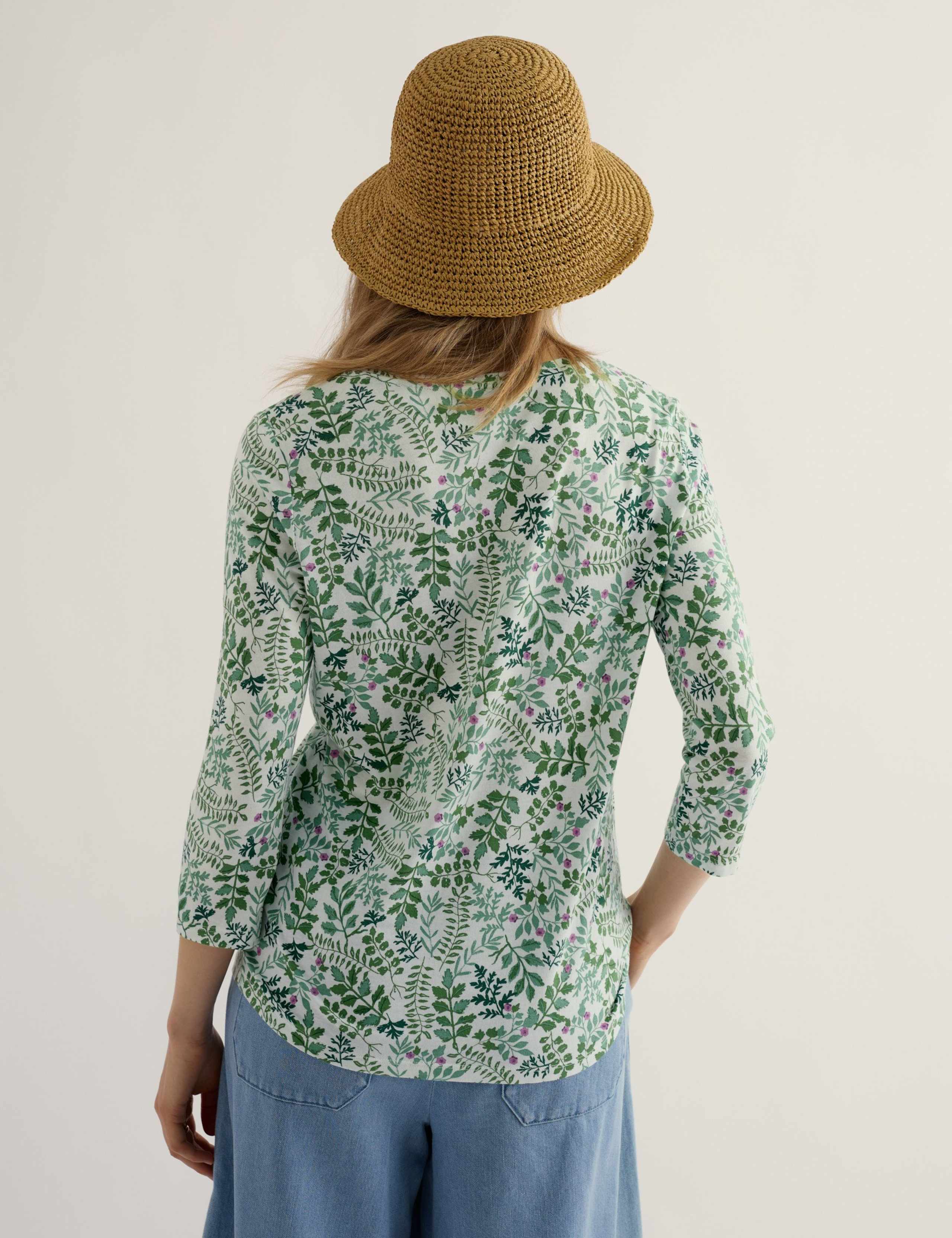 Cotton Blend Floral V-Neck Blouse 4 of 5