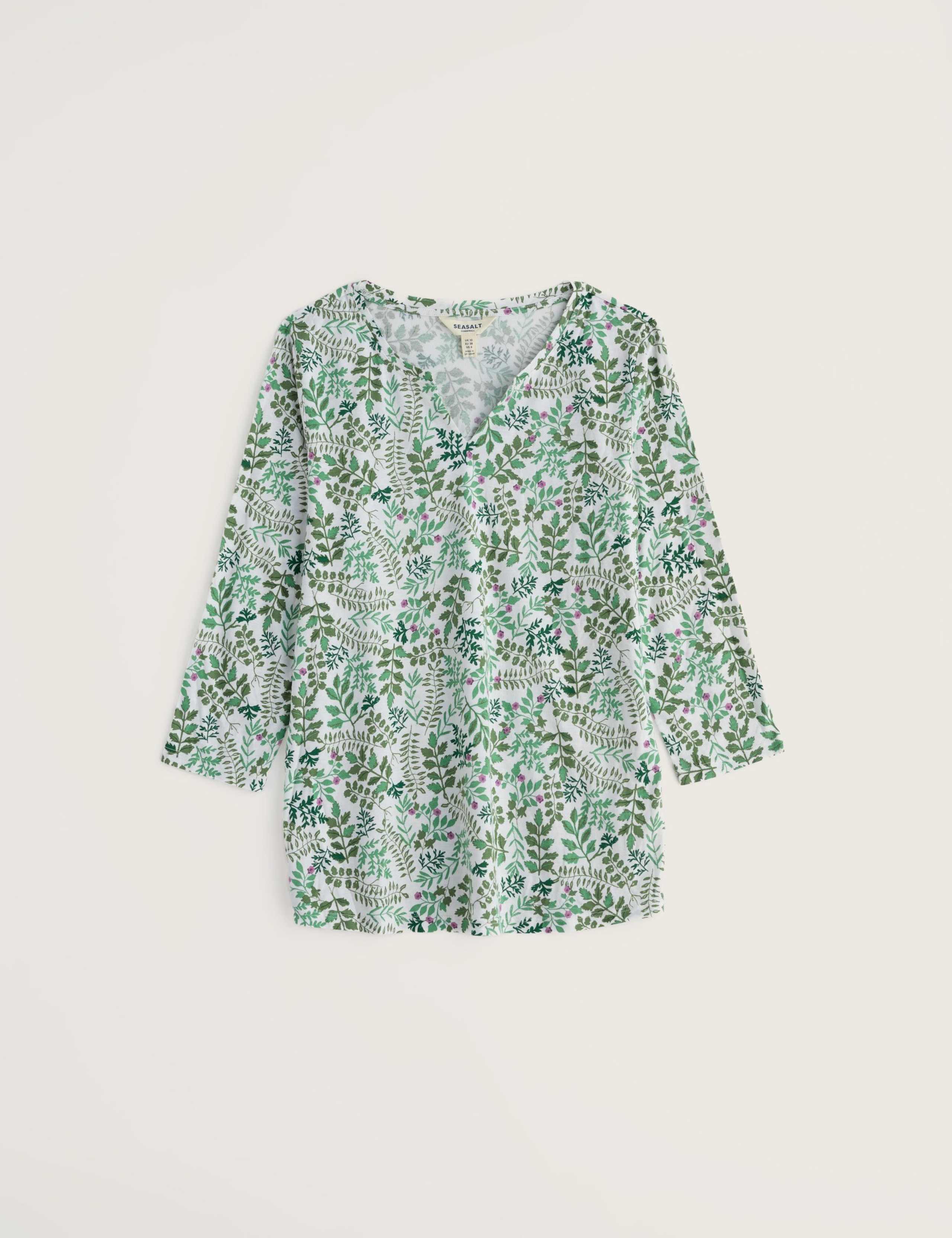 Cotton Blend Floral V-Neck Blouse 2 of 5