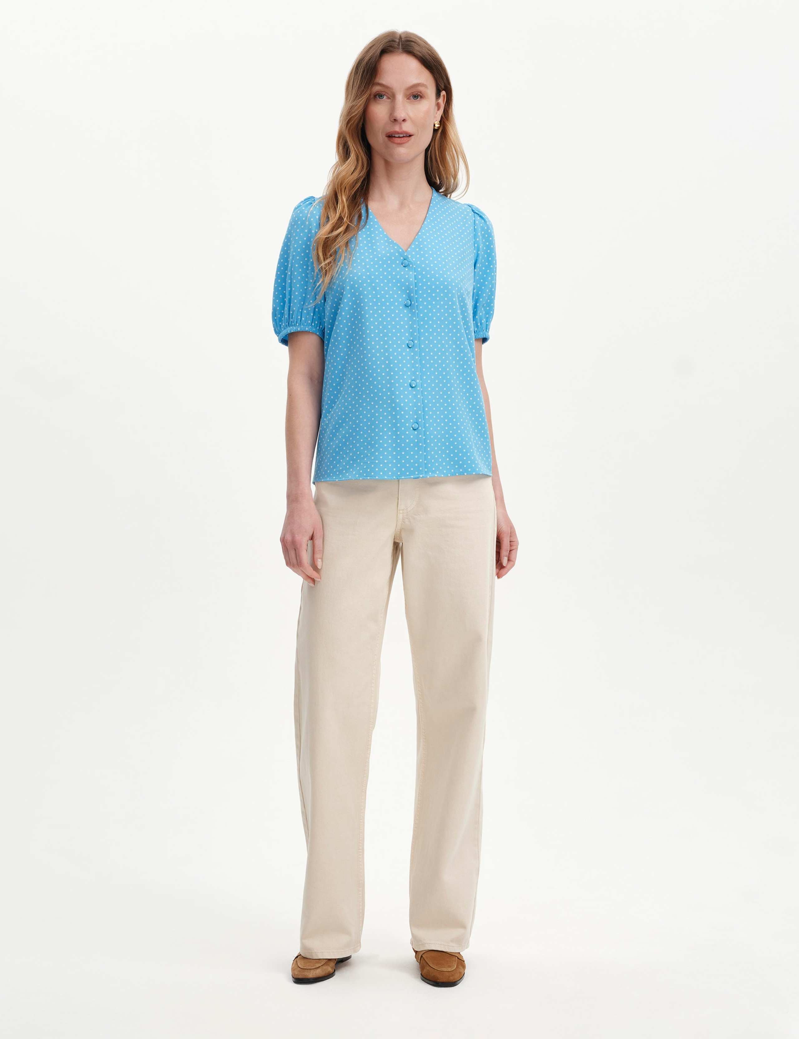 Polka Dot Short Sleeve Button Through Top 2 of 6