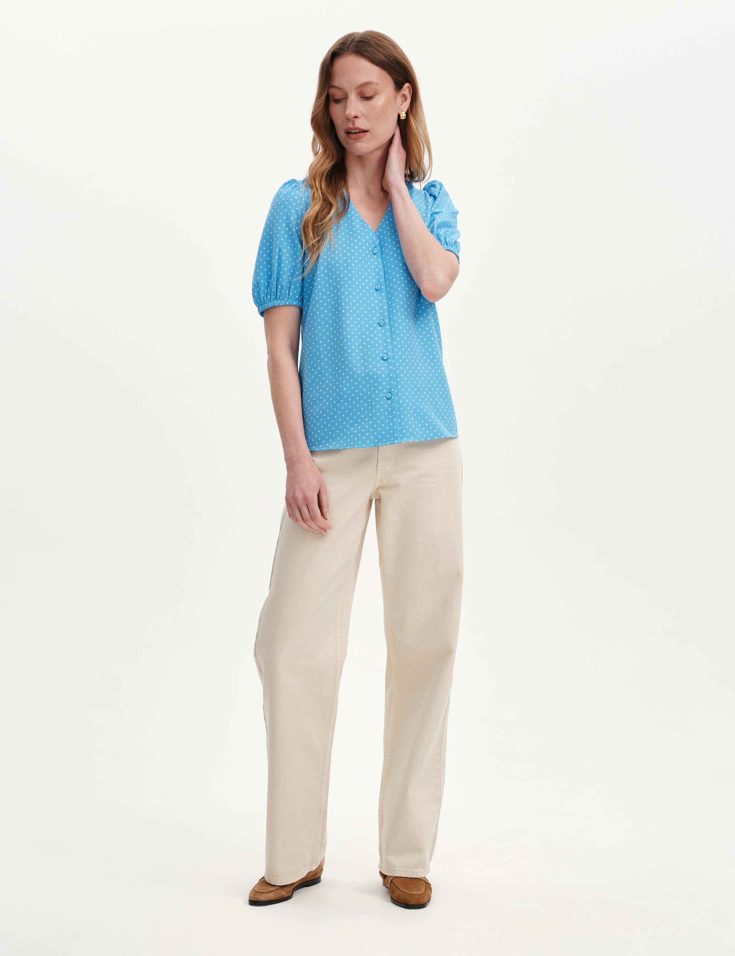 Polka Dot Short Sleeve Button Through Top 4 of 6