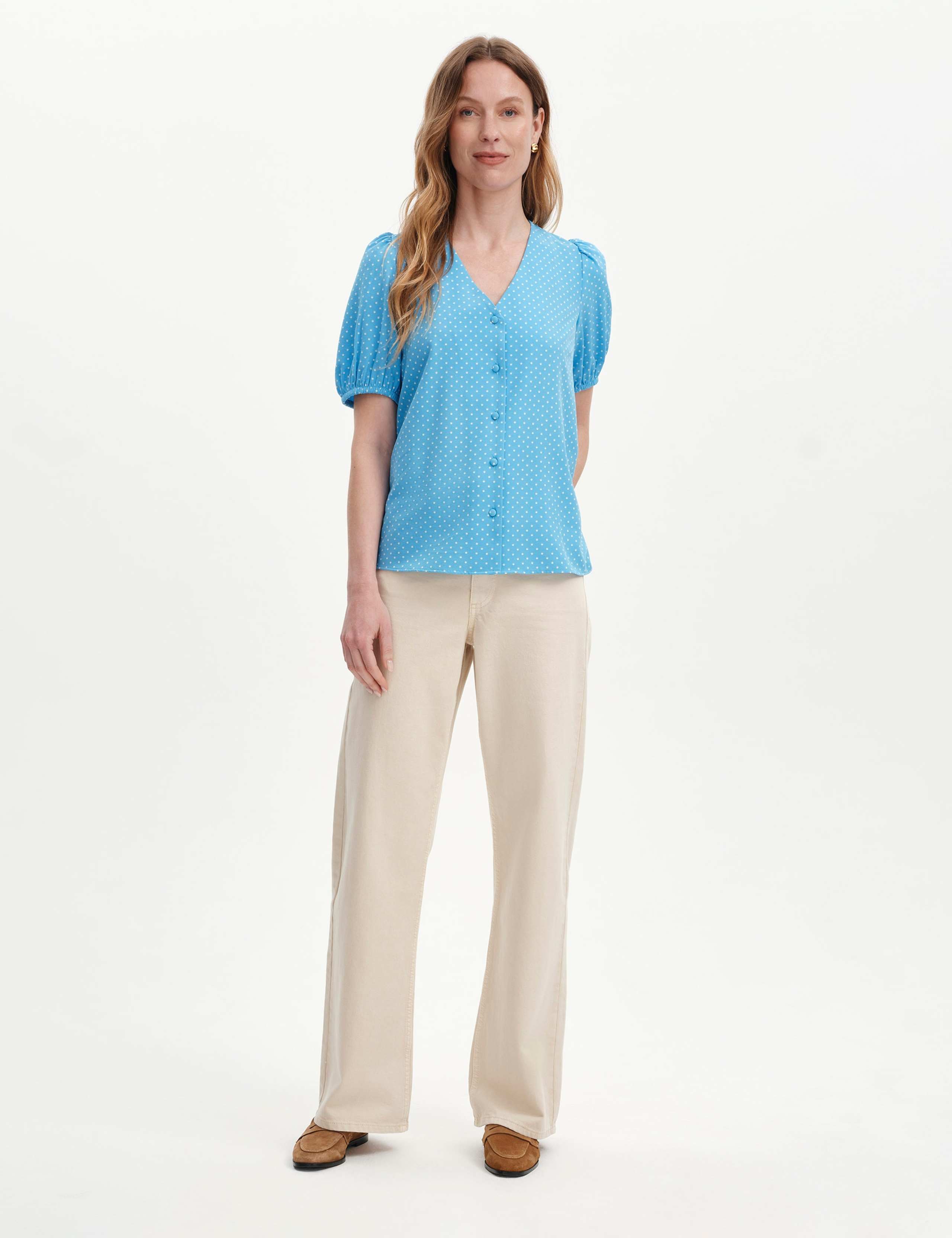 Polka Dot Short Sleeve Button Through Top 5 of 6