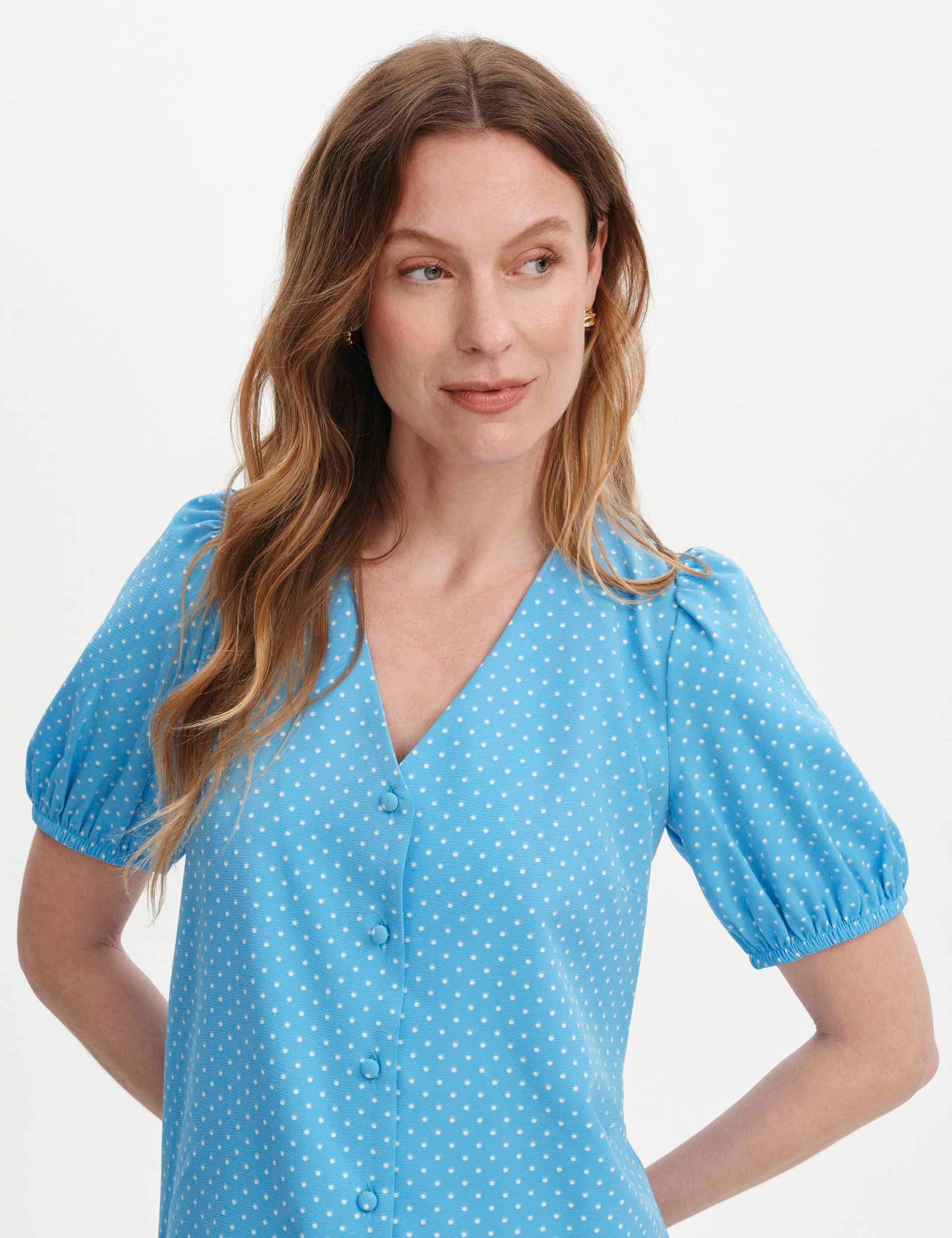 Polka Dot Short Sleeve Button Through Top 6 of 6