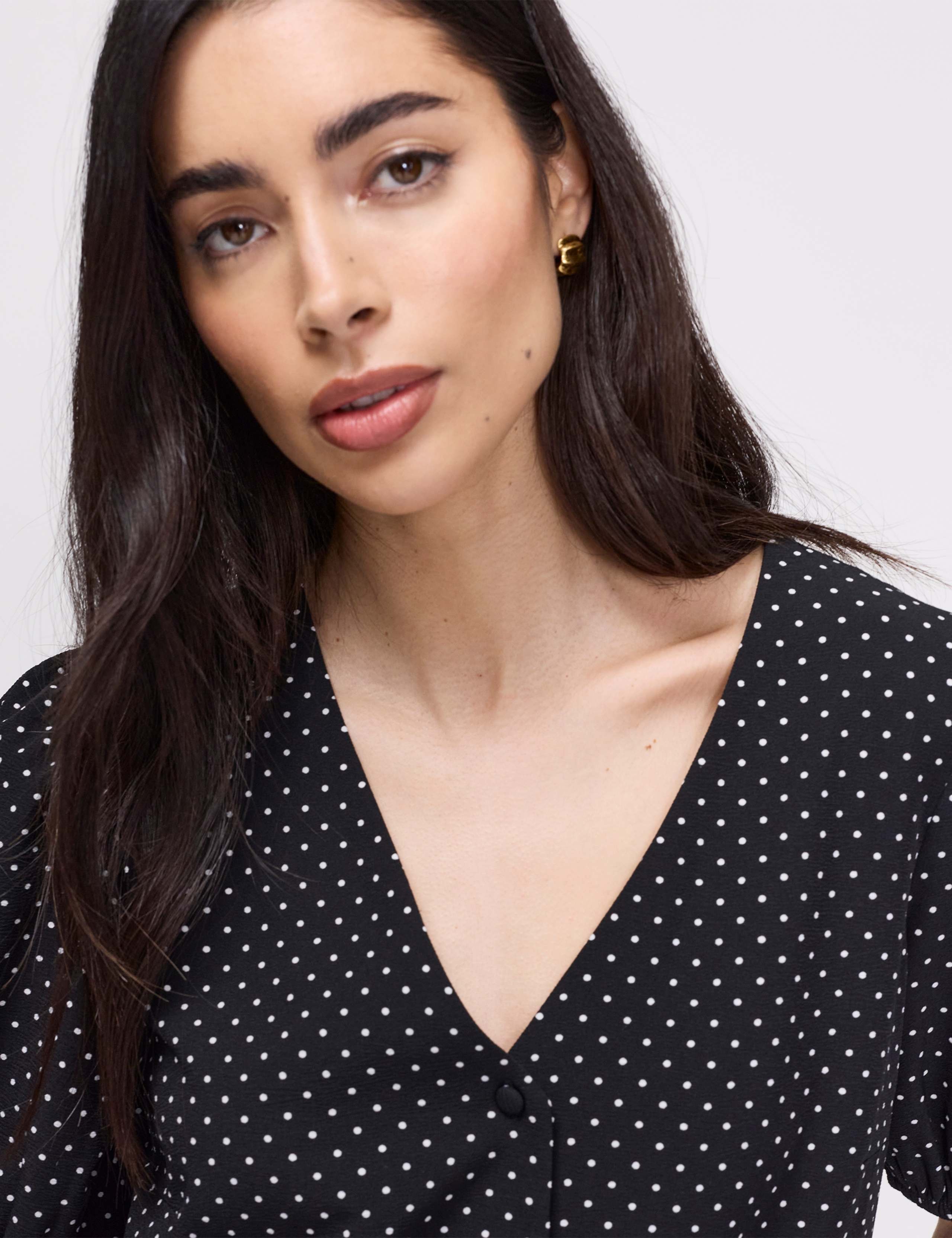Polka Dot Short Sleeve Button Through Top 3 of 8