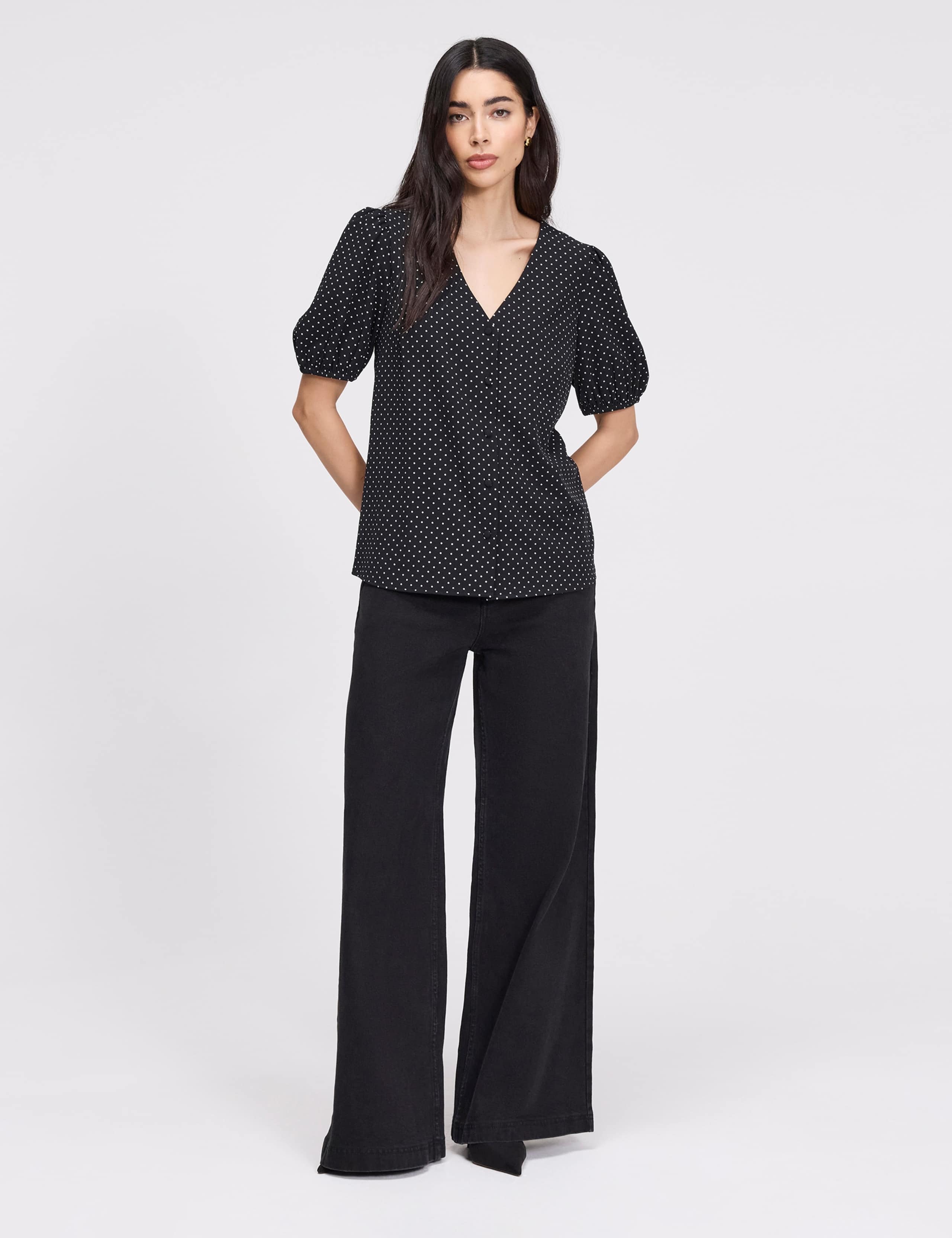 Polka Dot Short Sleeve Button Through Top 6 of 8