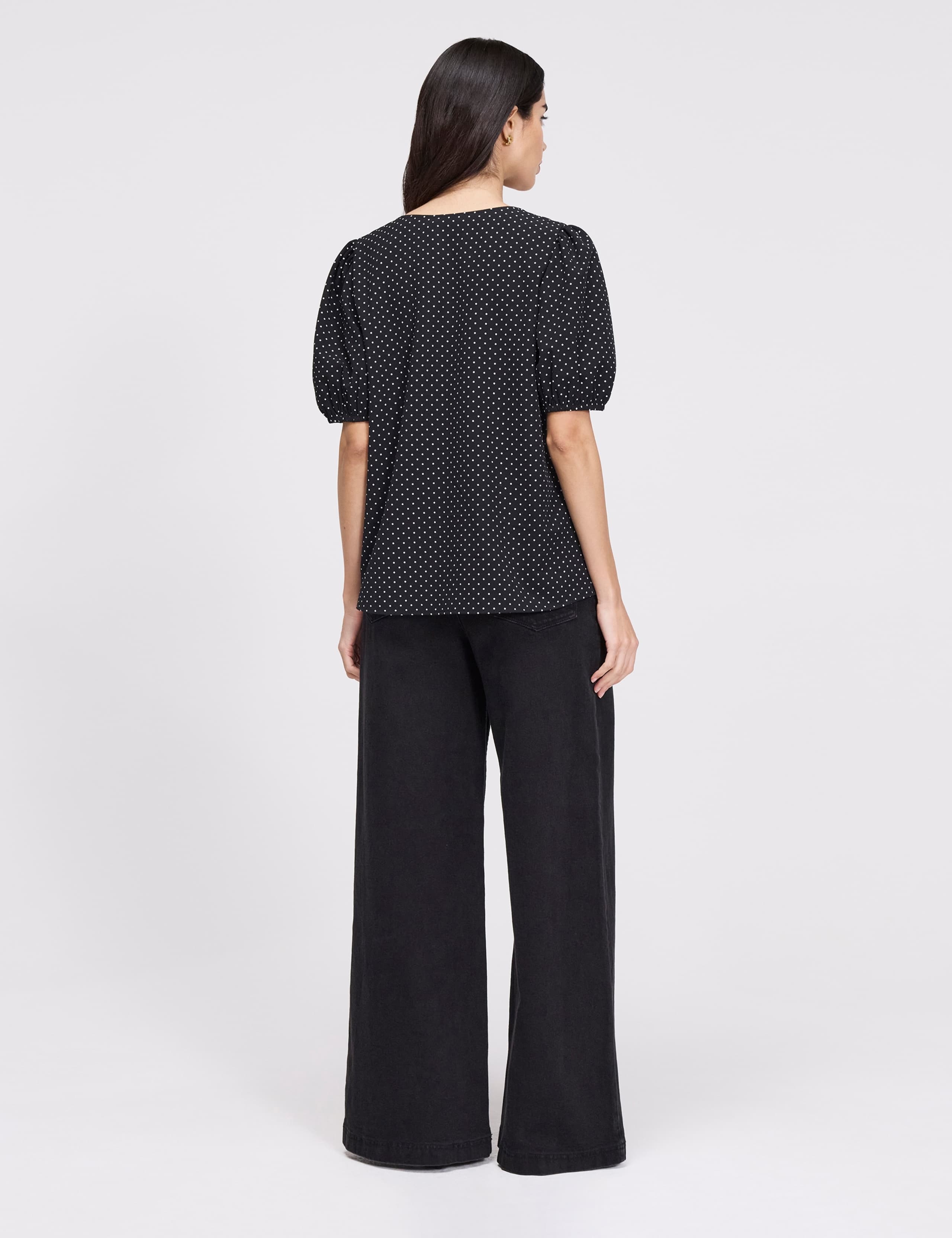 Polka Dot Short Sleeve Button Through Top 7 of 8