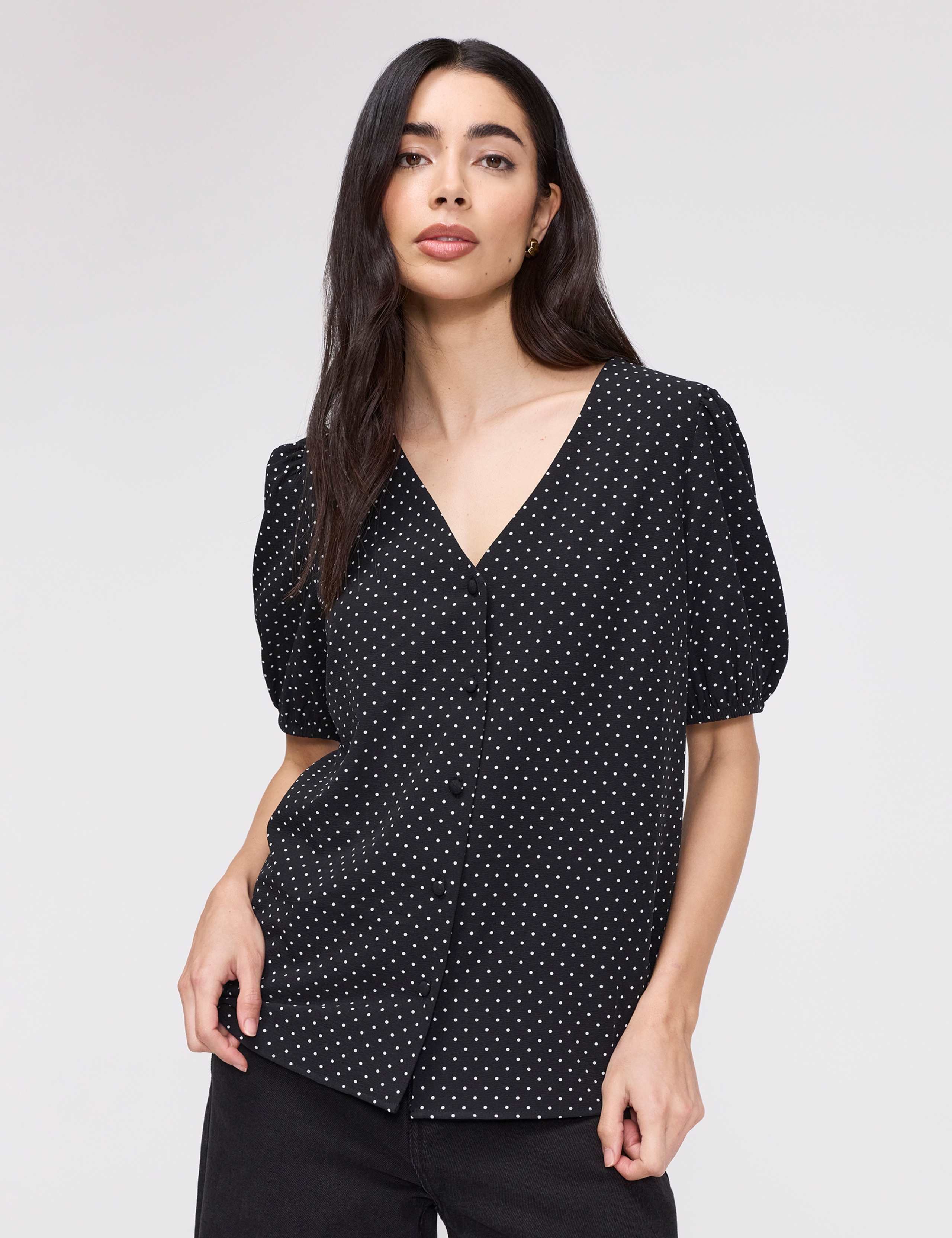 Polka Dot Short Sleeve Button Through Top 8 of 8