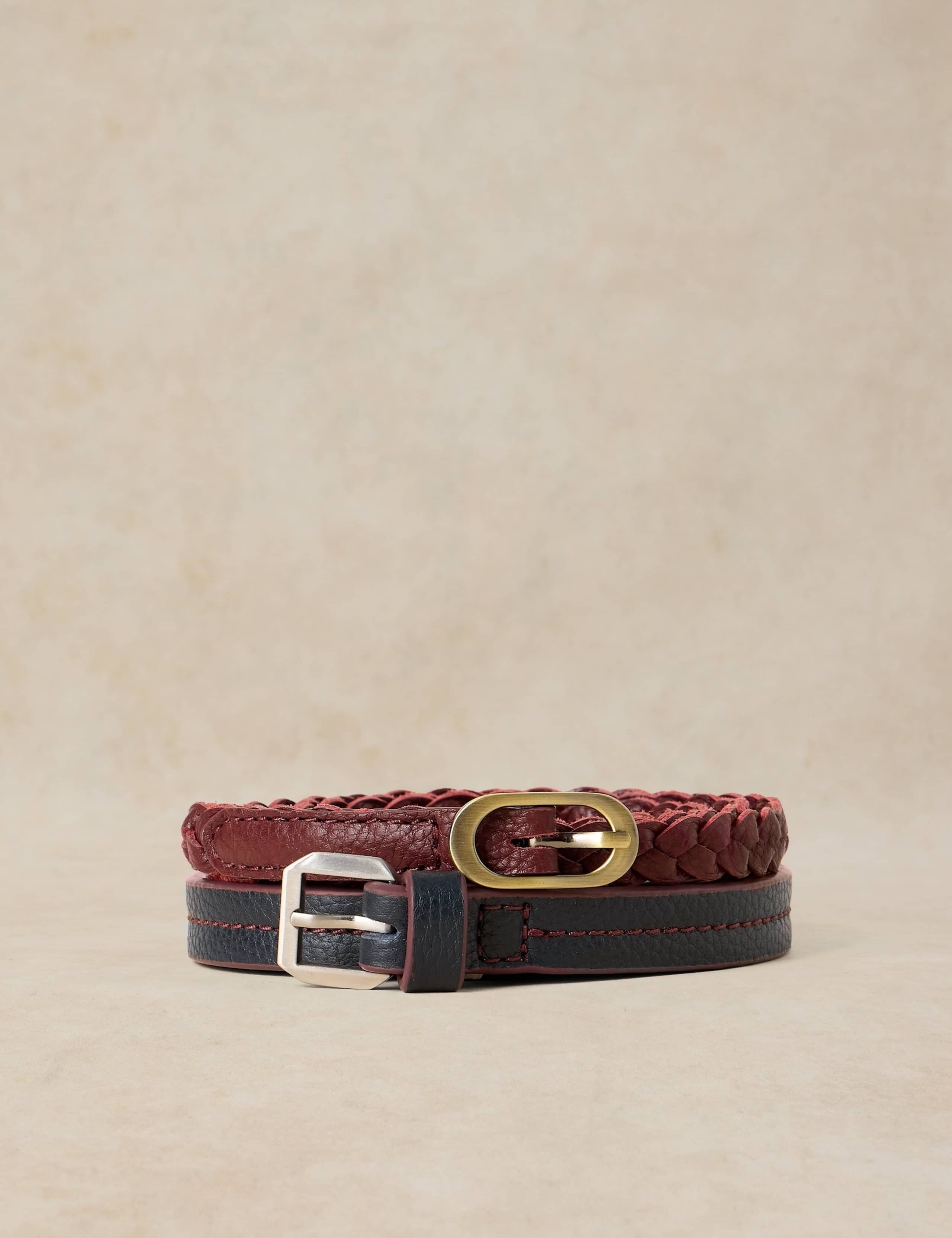 2 Pack Leather Plaited and Plain Belts 1 of 4
