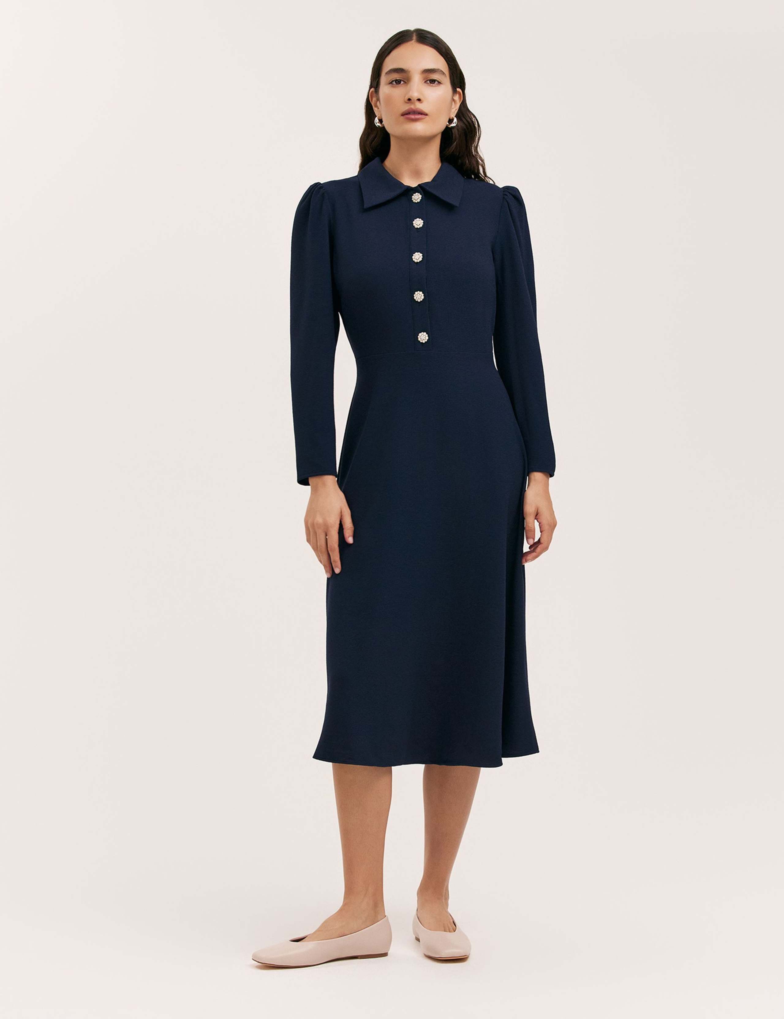 Crepe Button Front Midi Shirt Dress 1 of 4