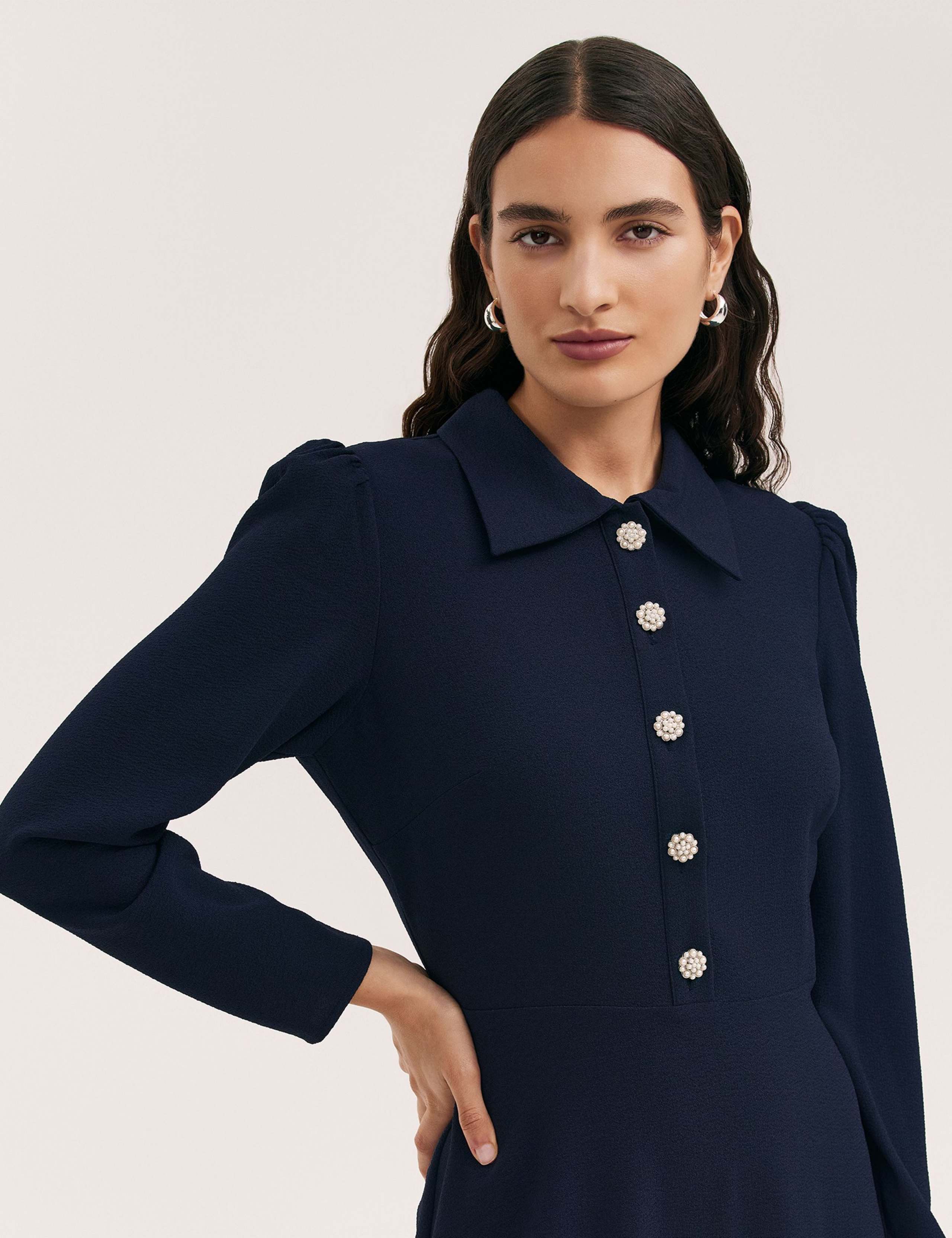 Crepe Button Front Midi Shirt Dress 4 of 4