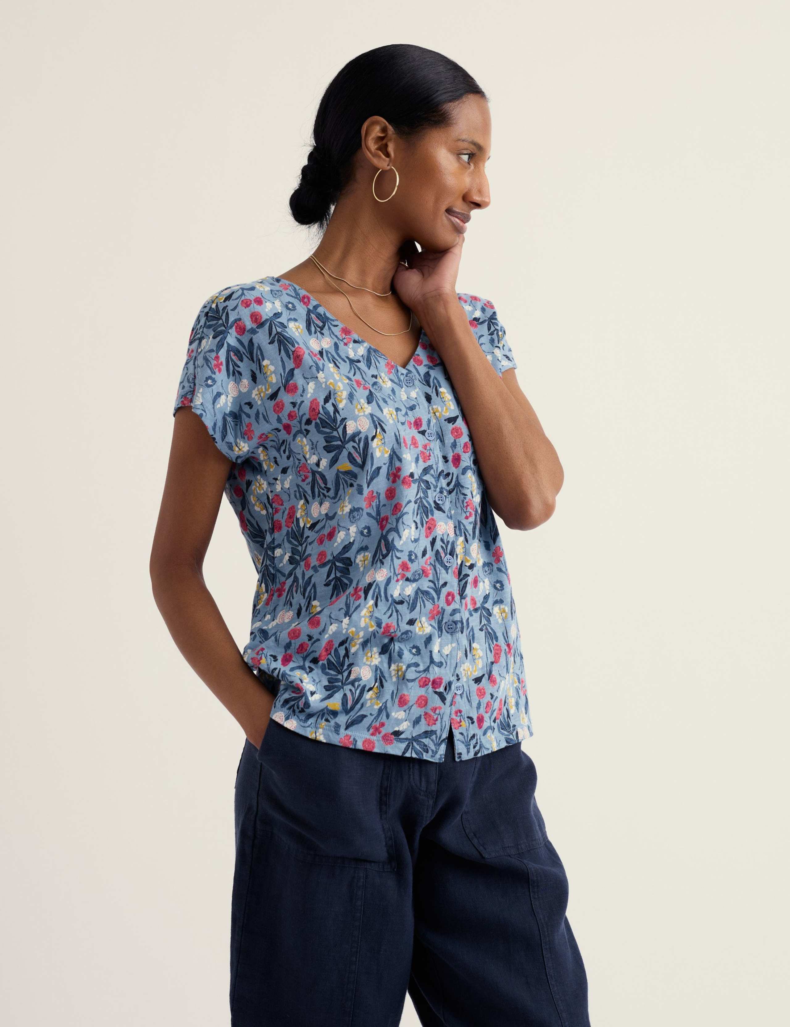 Pure Cotton Floral V-Neck Top 3 of 5