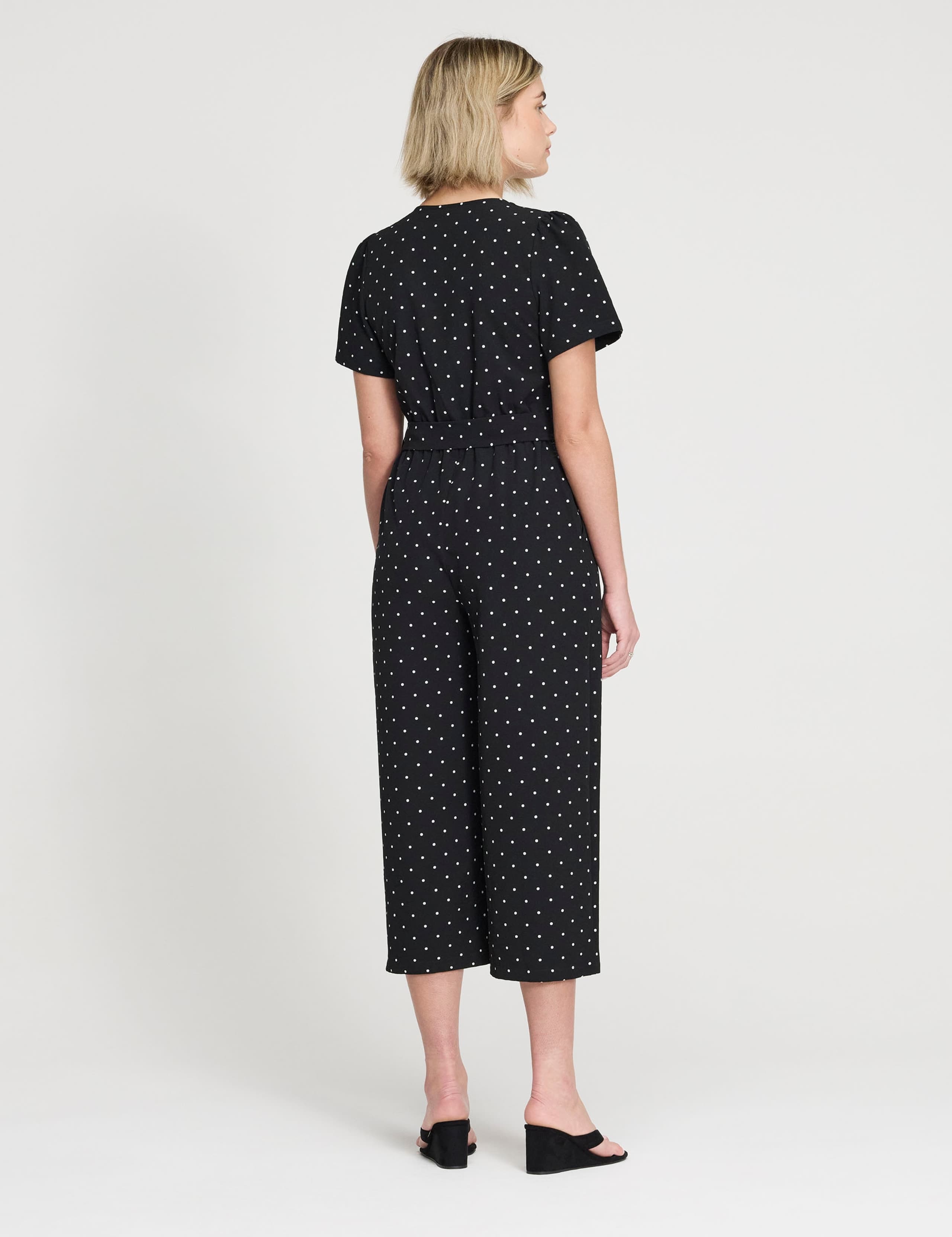 Polka Dot Belted Cropped Wide Leg Jumpsuit 3 of 5