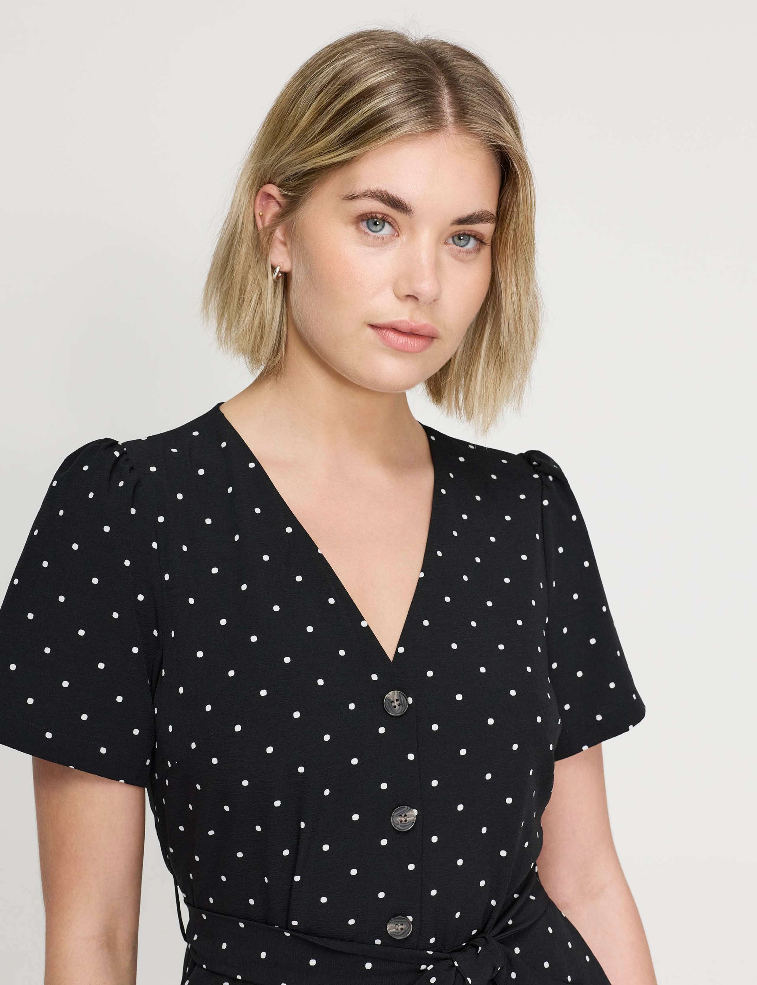 Polka Dot Belted Cropped Wide Leg Jumpsuit 4 of 5