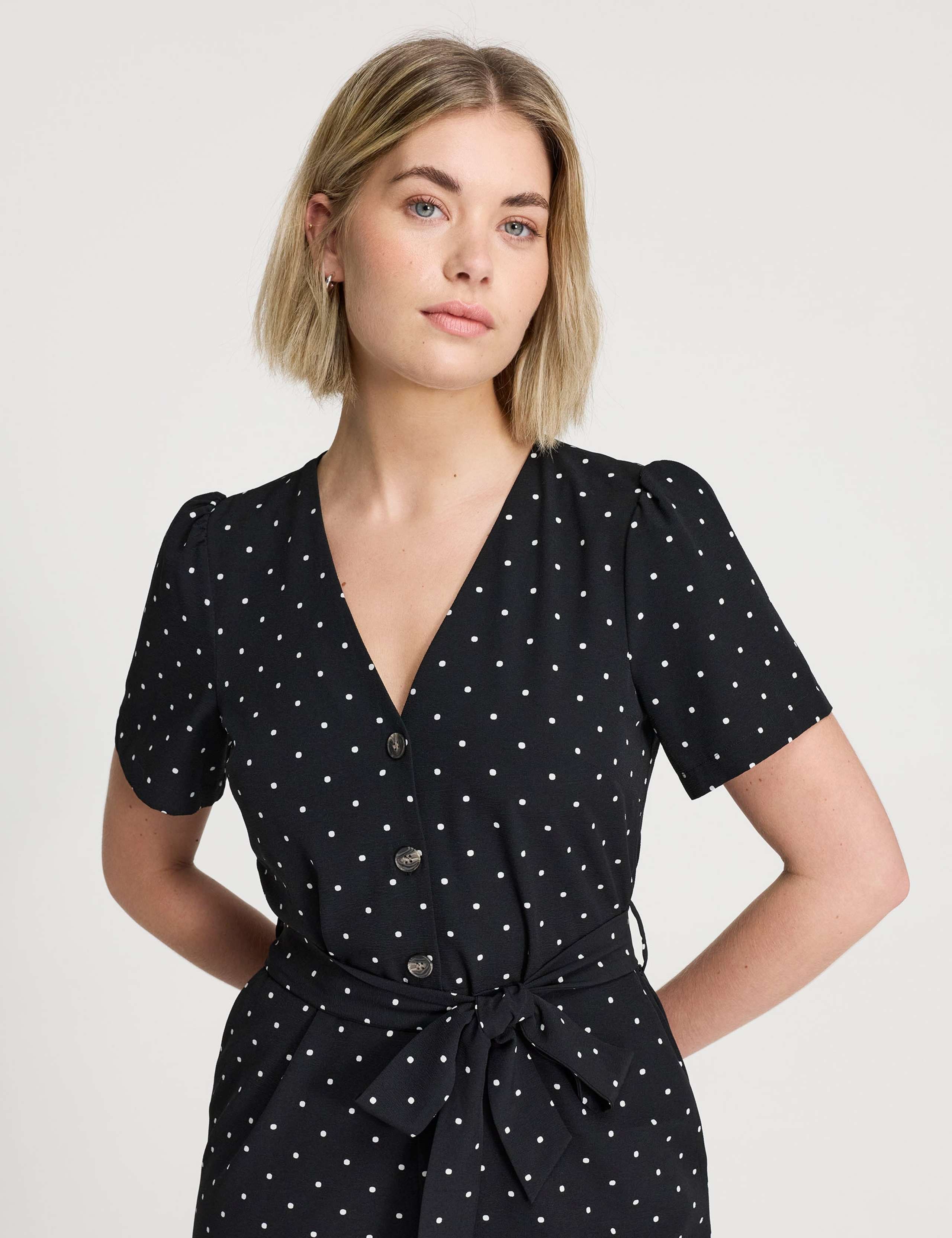 Polka Dot Belted Cropped Wide Leg Jumpsuit 5 of 5