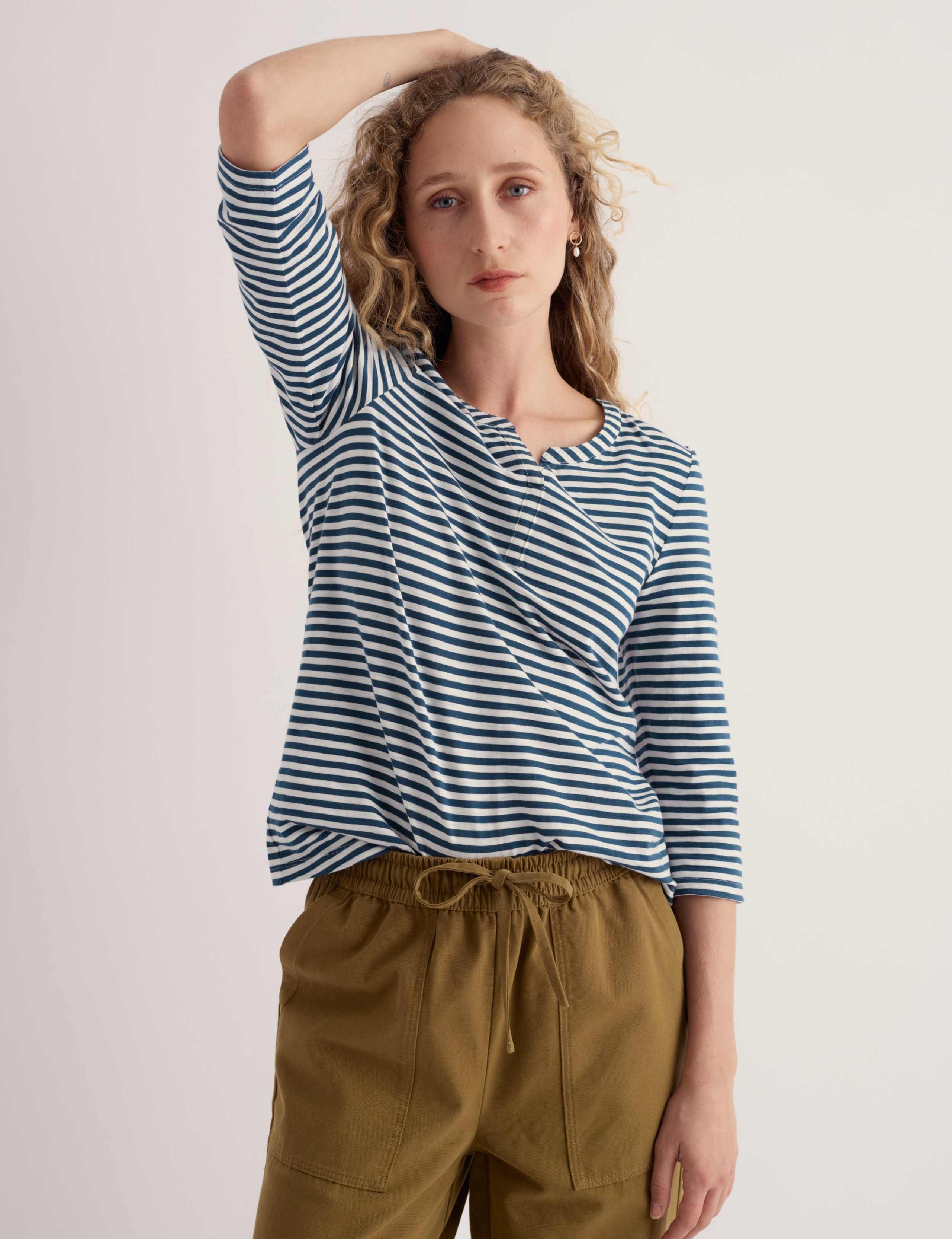 Pure Cotton Striped Notch Neck Top 3 of 5