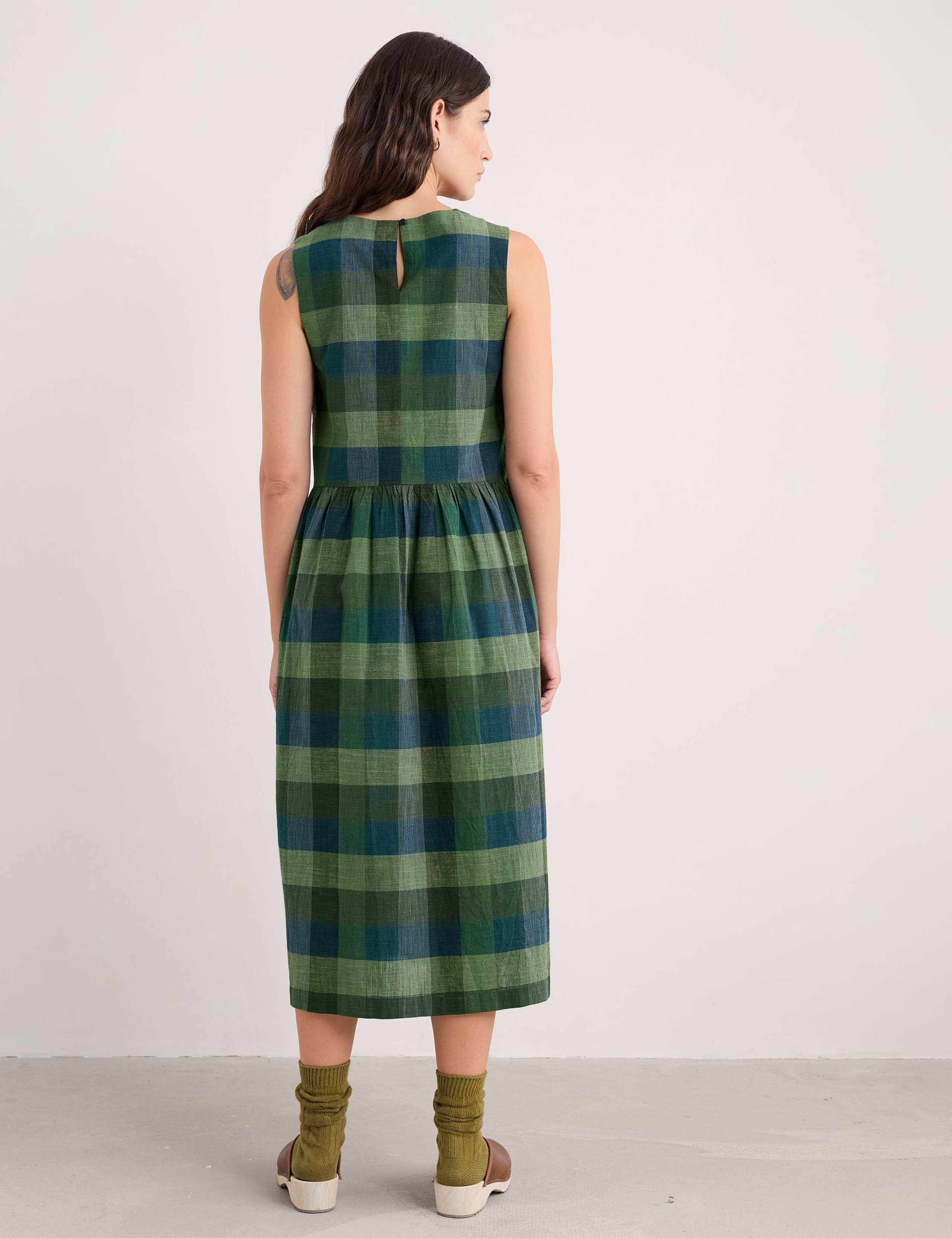 Cotton Checked Round Neck Midaxi Dress 4 of 5