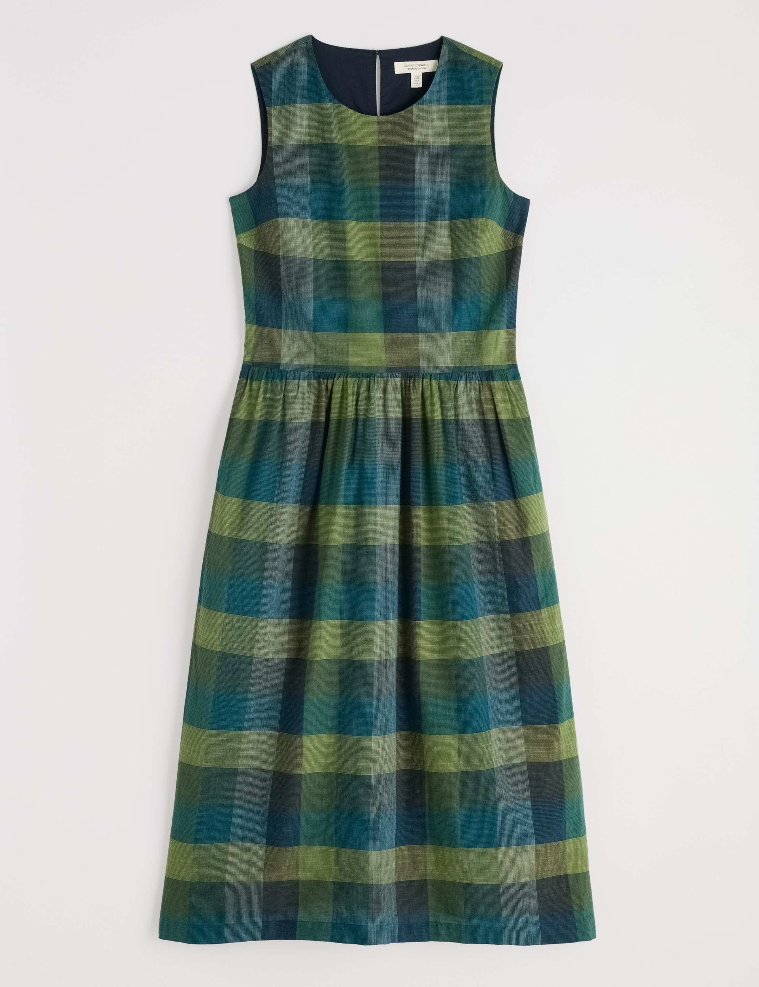Cotton Checked Round Neck Midaxi Dress 2 of 5
