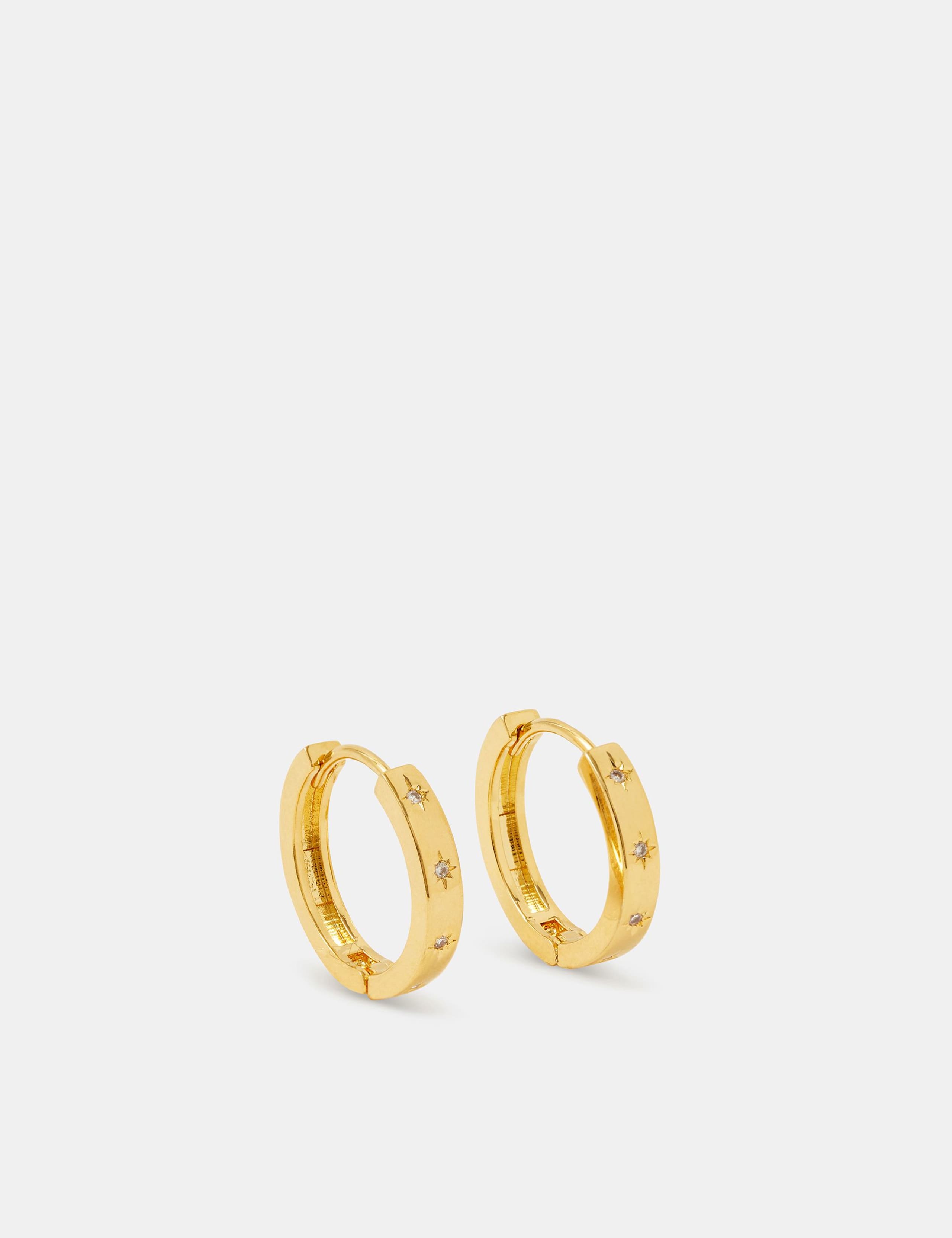 Gold Plated Sparkle Star Hoop Earrings 2 of 3