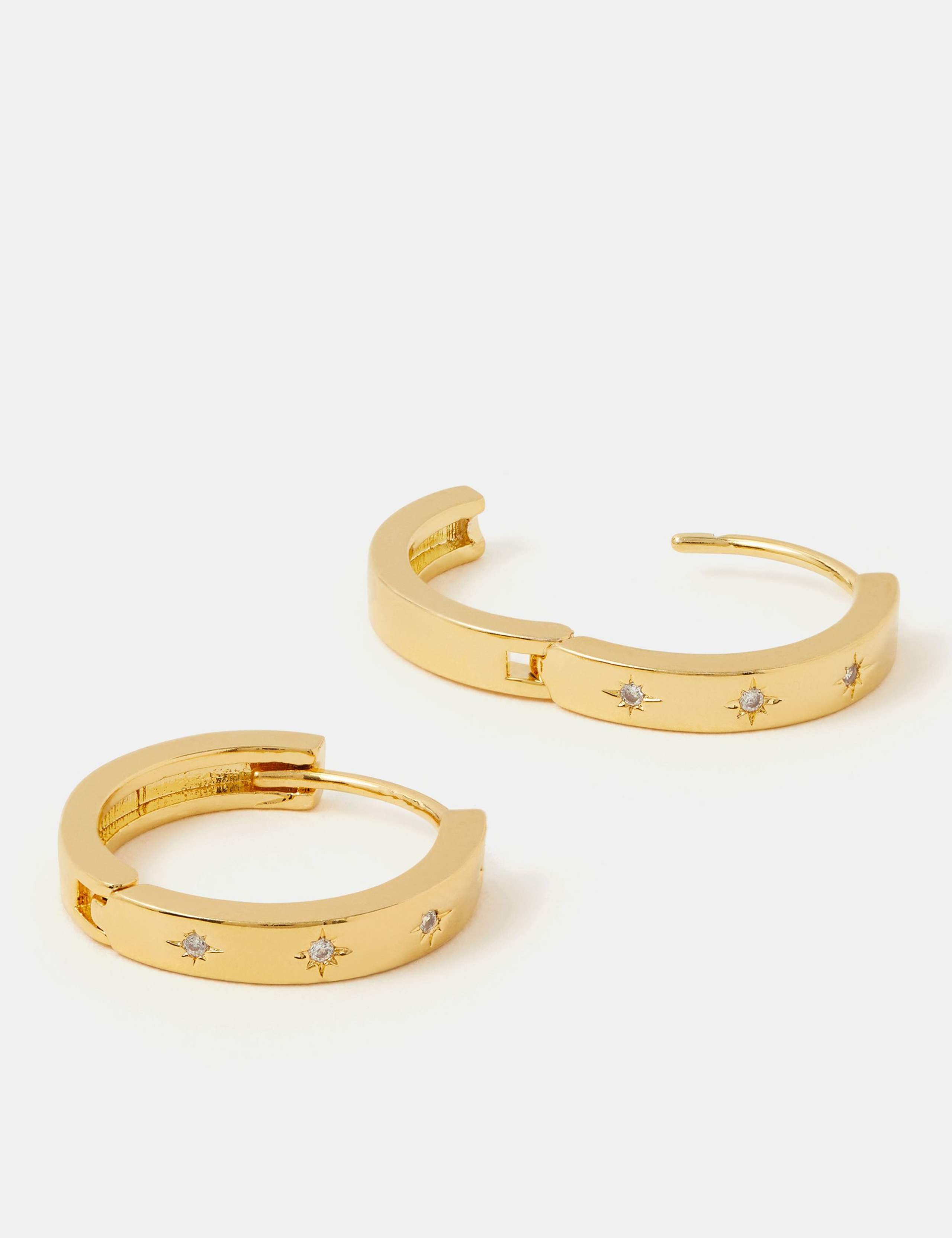 14ct Gold Plated Sparkle Star Hoop Earrings 3 of 3