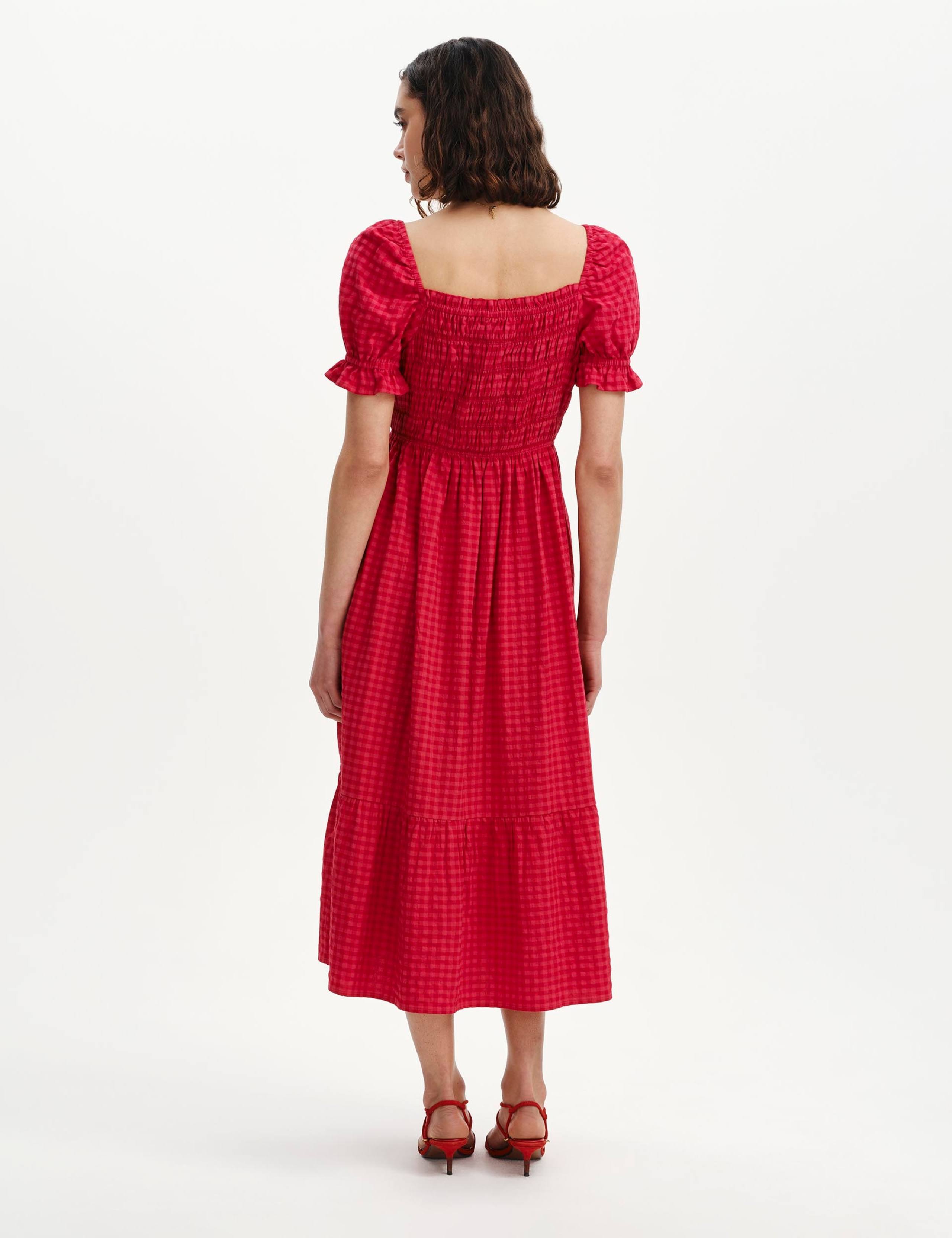 Cotton Blend Gingham Square Neck Midi Dress 6 of 6