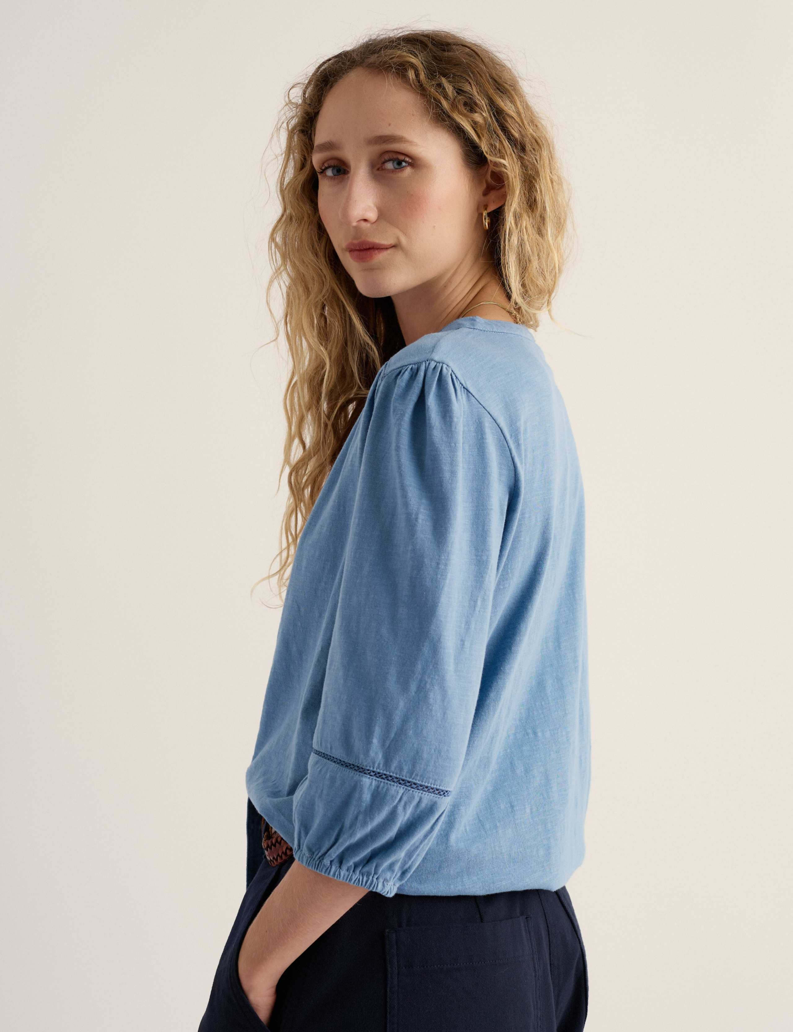 Pure Cotton Notch Neck Button Through Blouse 4 of 5