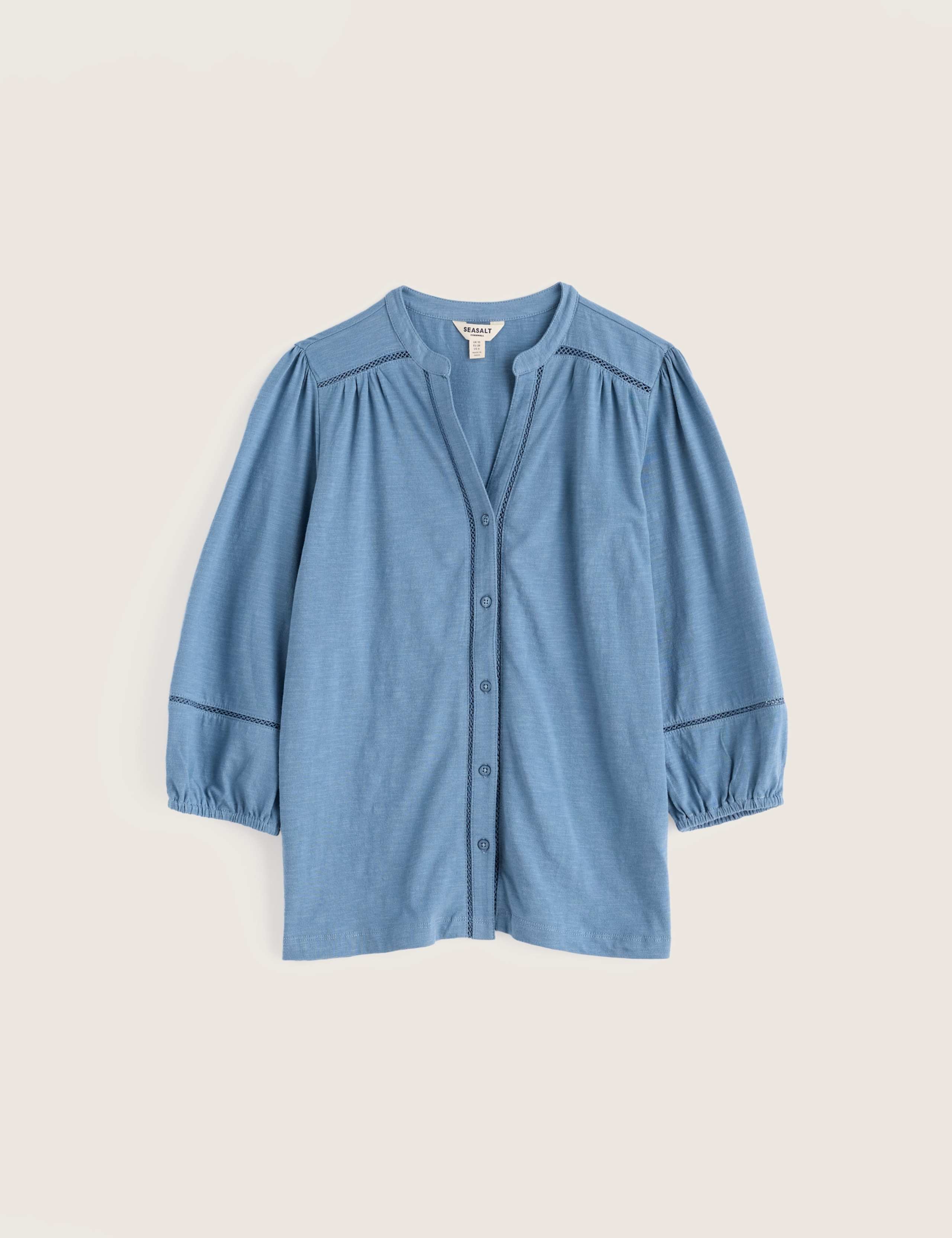 Pure Cotton Notch Neck Button Through Blouse 2 of 5