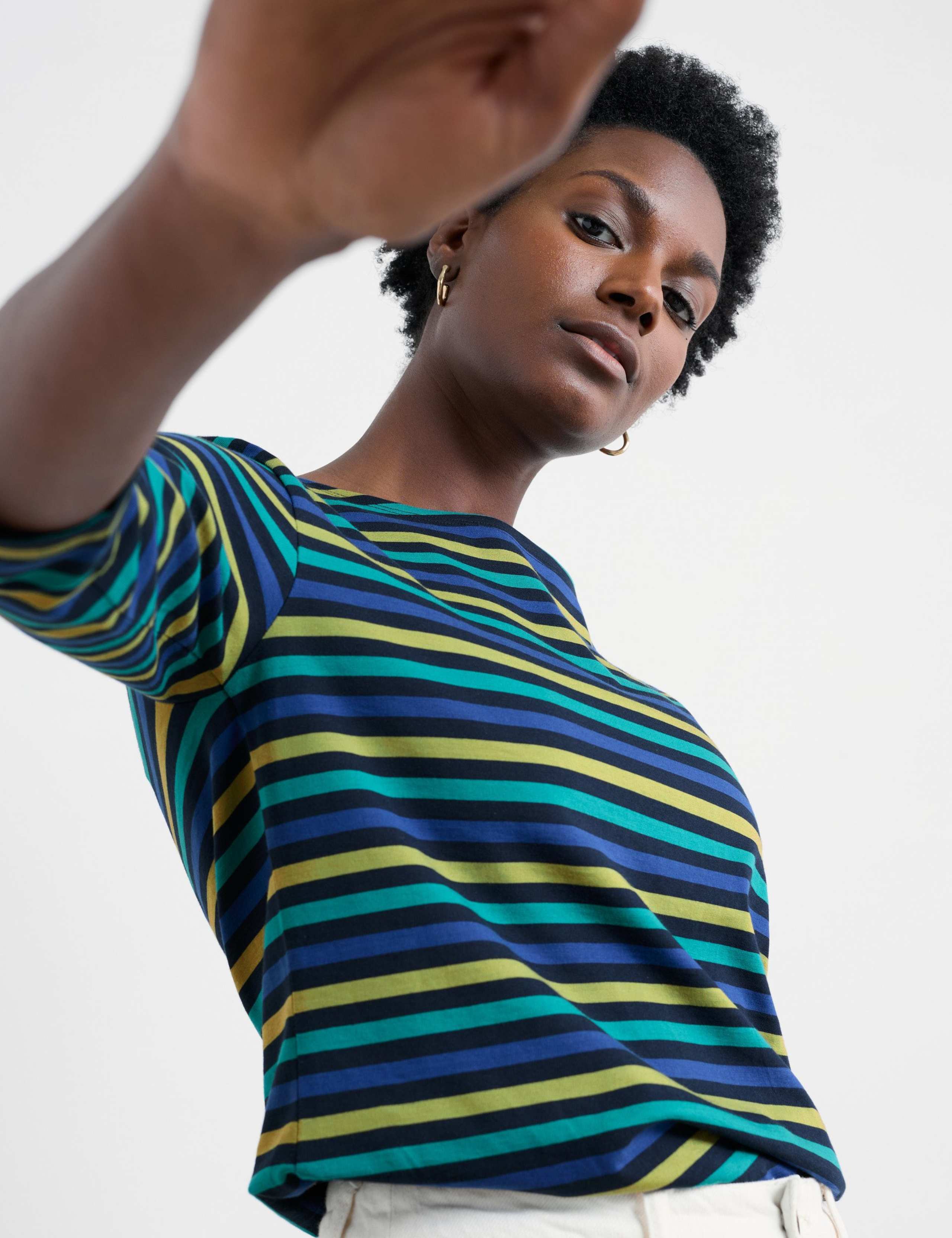 Cotton Striped Scoop Neck Sailor Top 3 of 4