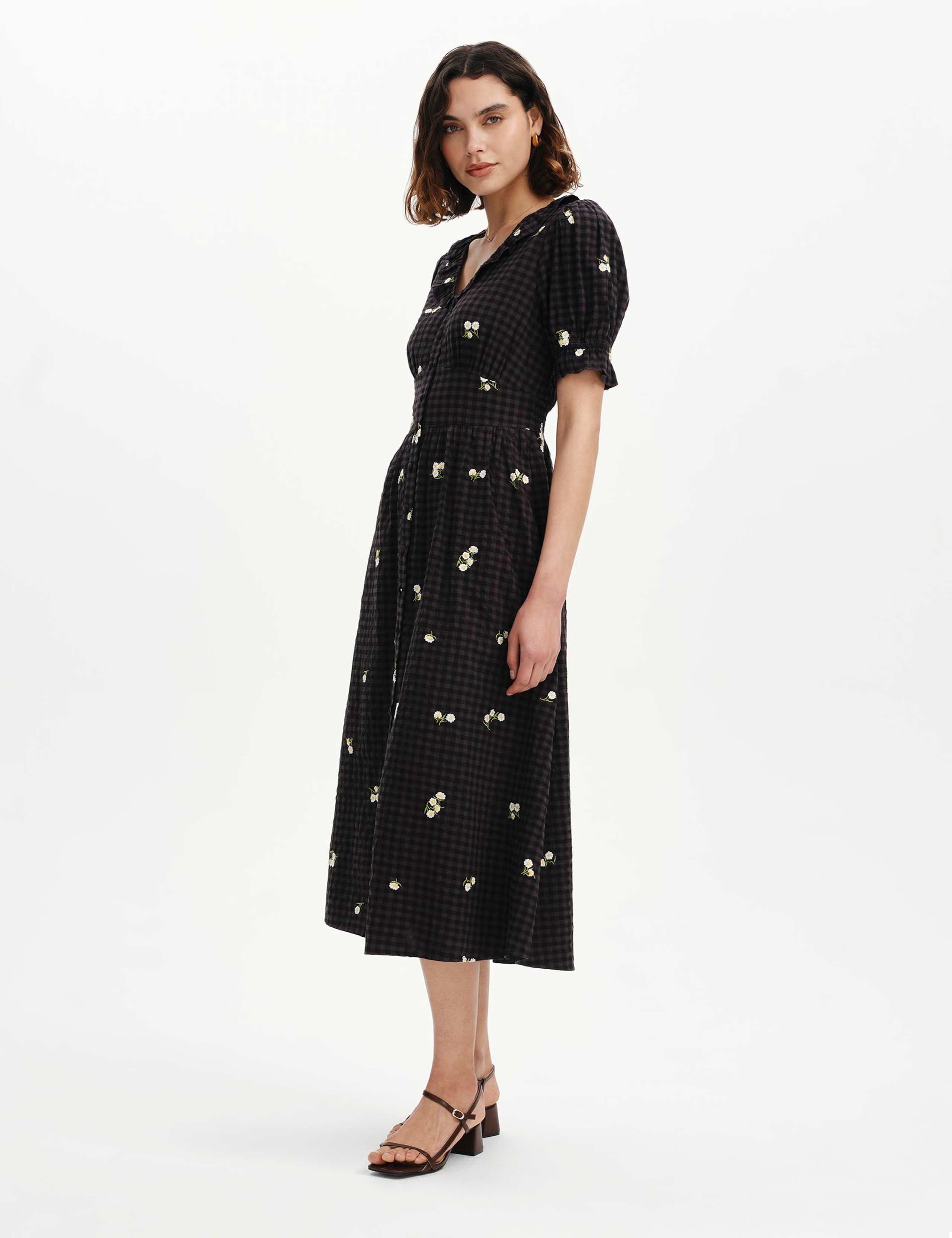 Cotton Blend Embroidered V-Neck Midi Dress 2 of 7