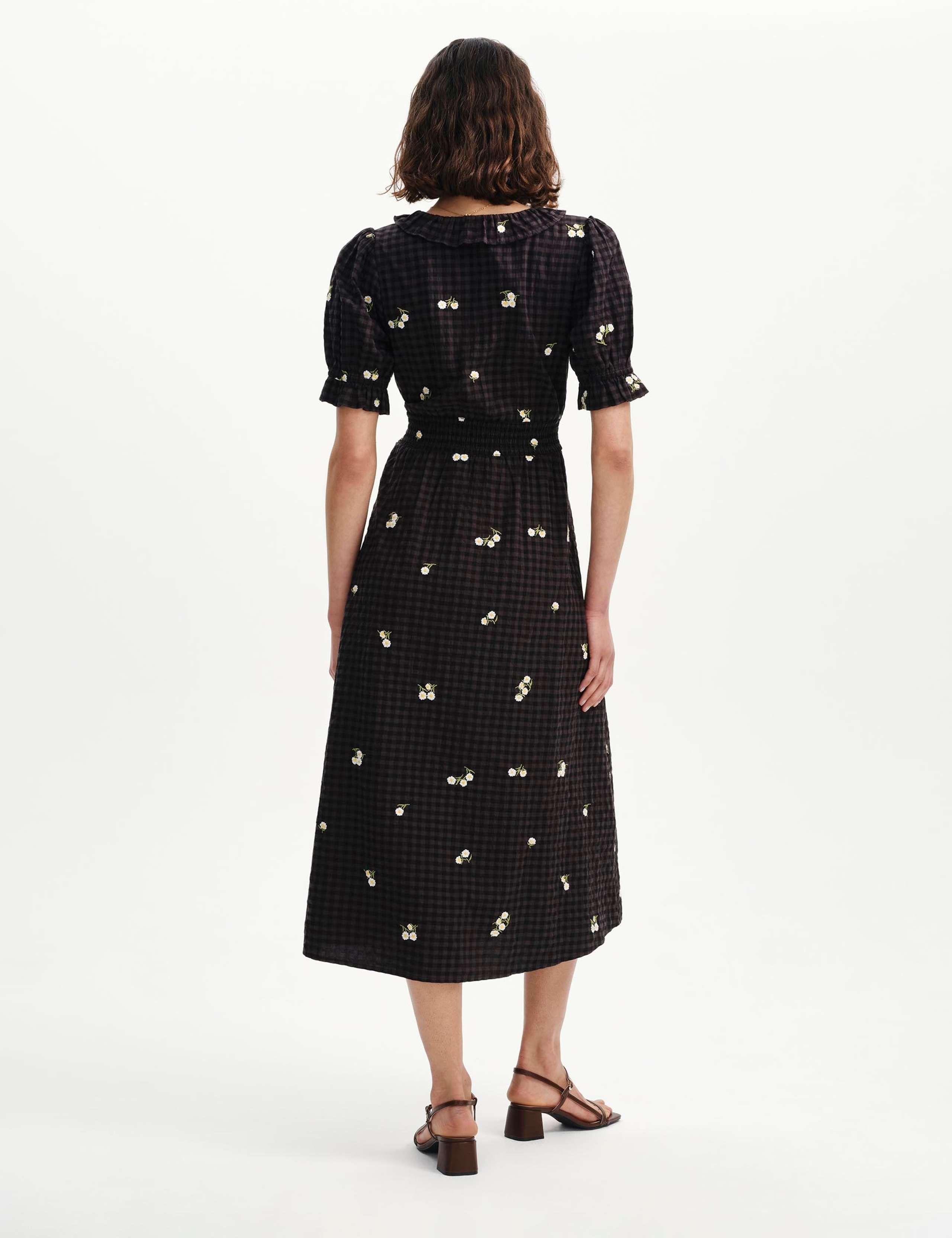 Cotton Blend Embroidered V-Neck Midi Dress 3 of 7