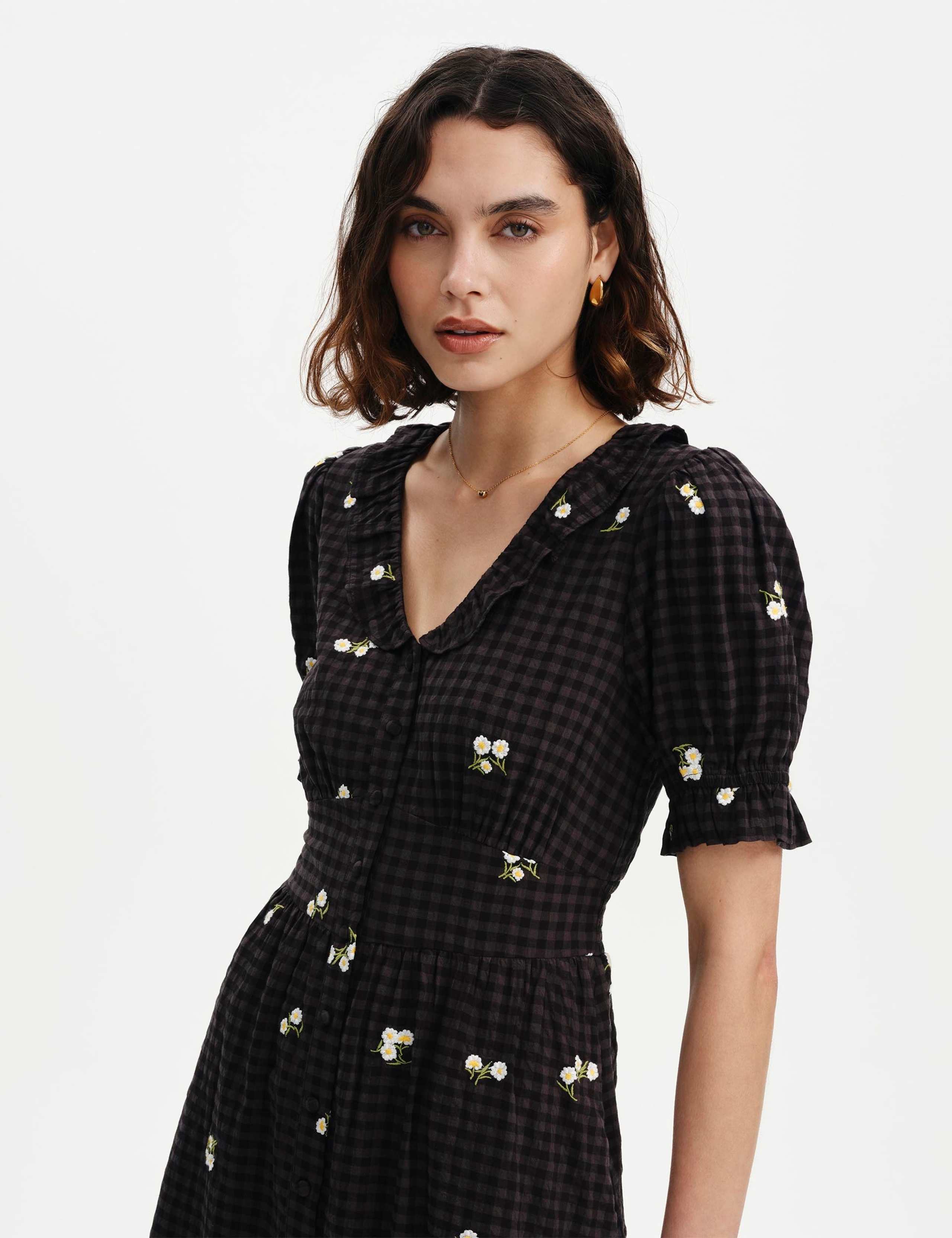 Cotton Blend Embroidered V-Neck Midi Dress 6 of 7