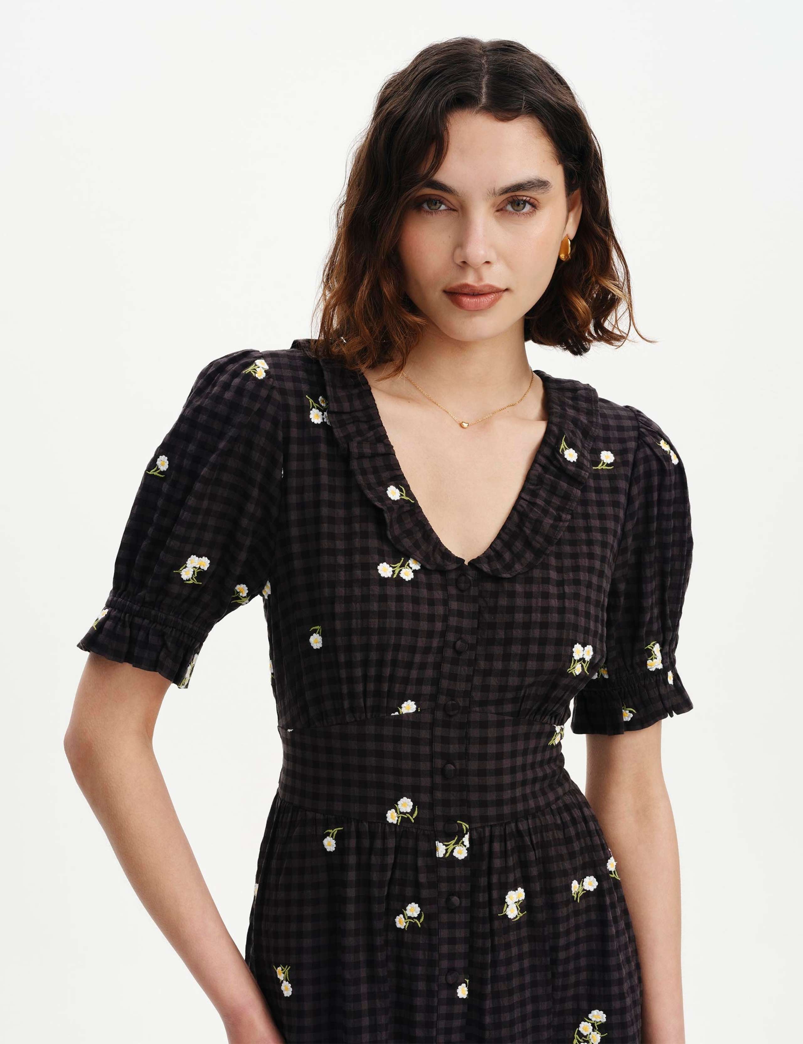 Cotton Blend Embroidered V-Neck Midi Dress 7 of 7