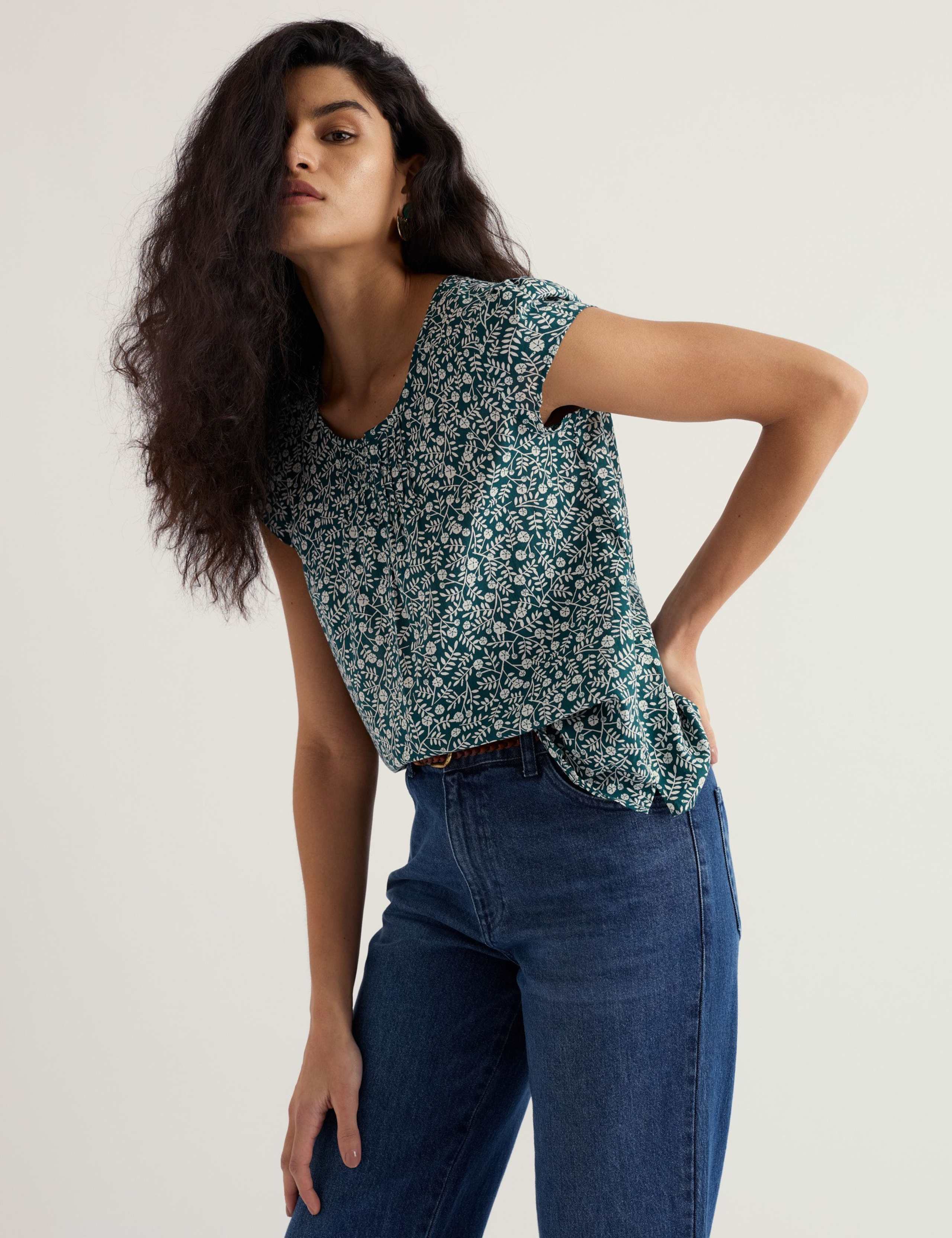 Pure Cotton Floral Notch Neck Top 3 of 5
